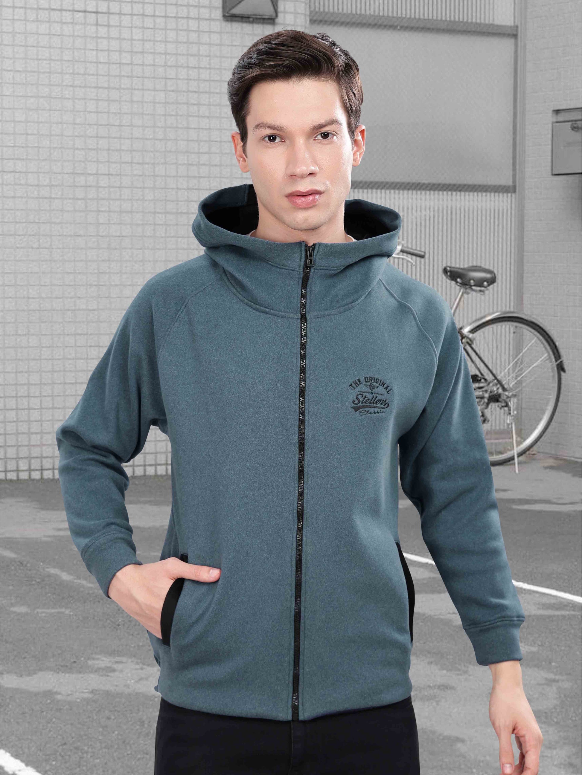 Denim Blue Zipper Hoodies for Men