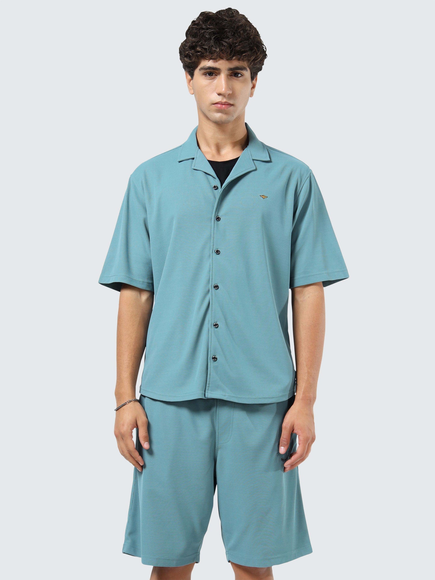 Men Relaxed Fit Co-ord Set Nile-Blue | Wrinkle Free | Stretchable | Feather Touch Feel | Breathable