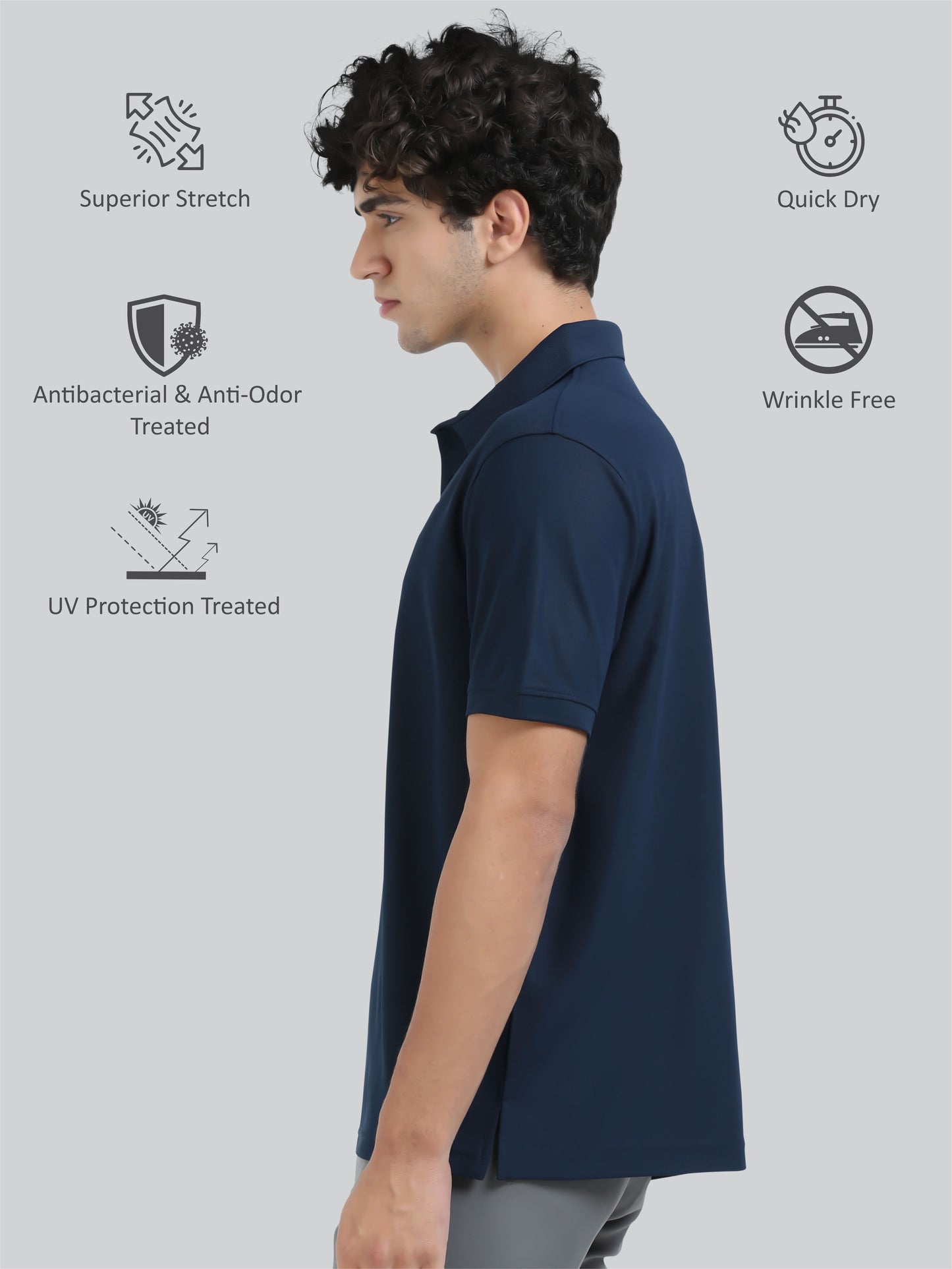 Men Navy Blue Premium Polo T-Shirt | Quick Dry | Stretchable | UV Protected | Wrinkle & Odour-Free