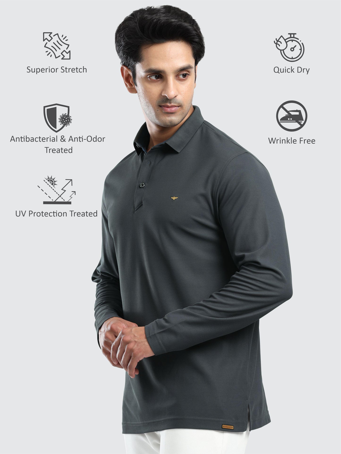 Men's Dark Grey Full Sleeve Polo T-Shirt