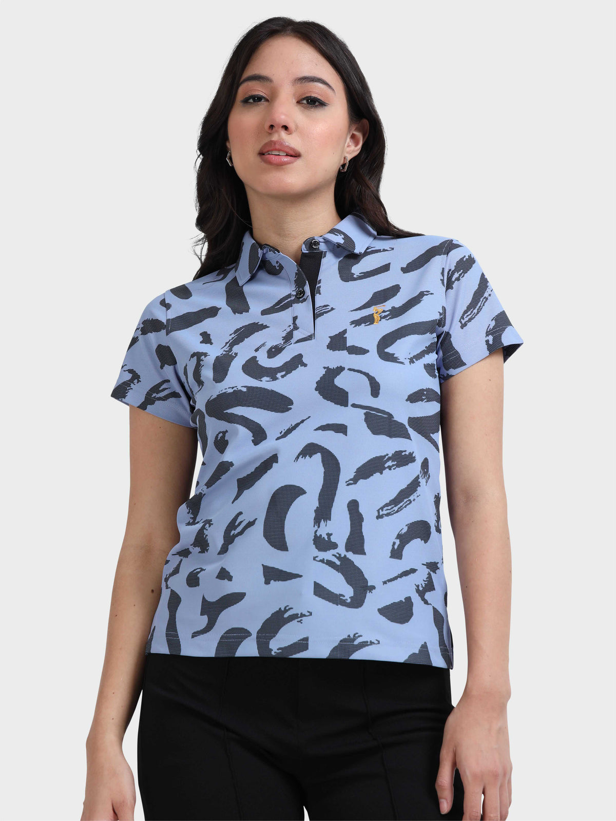 Purple Camousquare Printed Polo T Shirt for Women