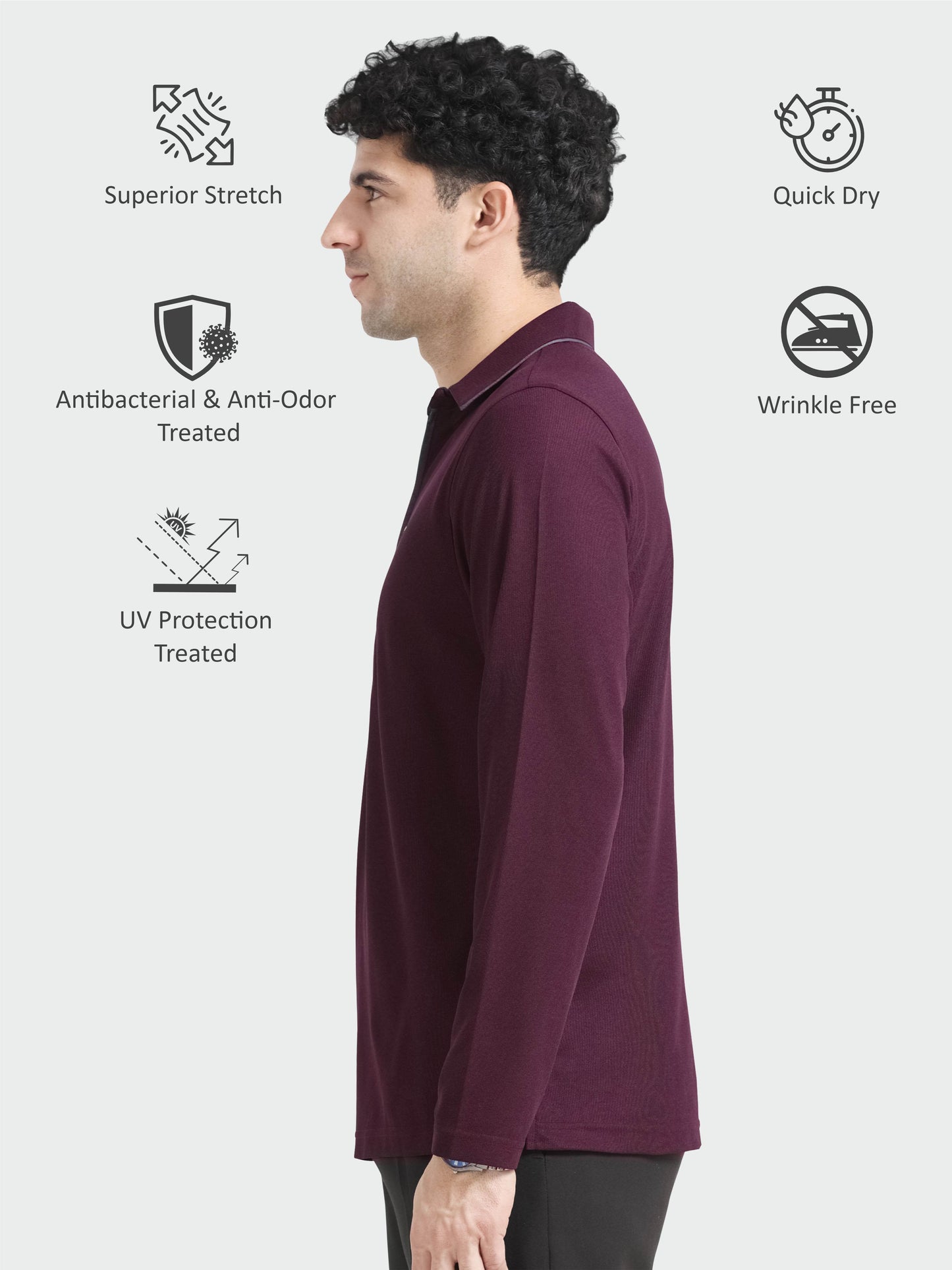 Raspberry Melange Zipper Full Sleeve Polo Tshirt For Men