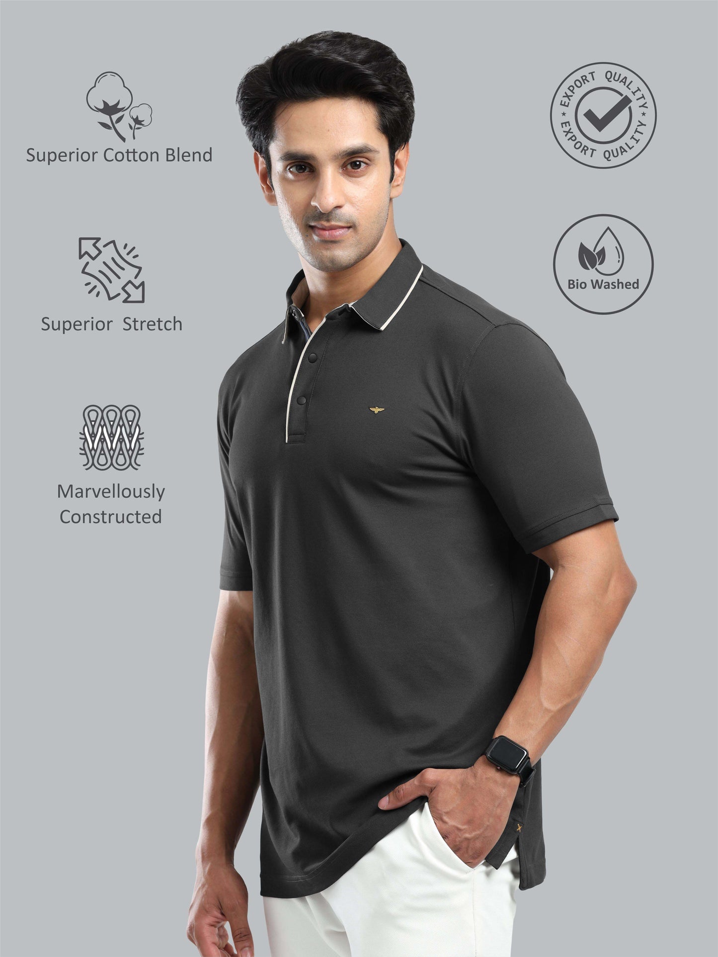 Dark Grey Men Premium SoftBerry PQ Polo T-Shirt
