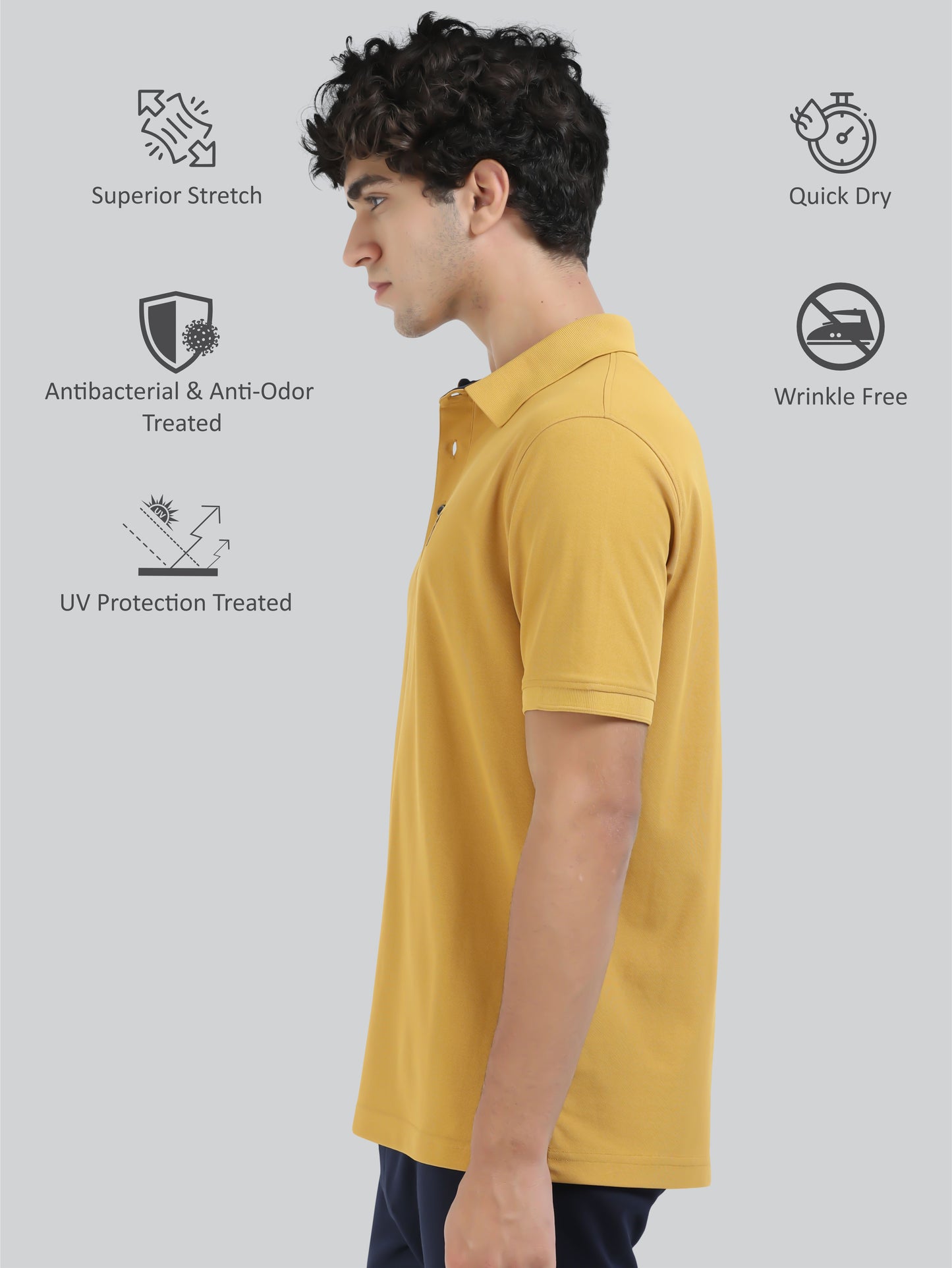 Men Mustard Premium Golf Polo T-Shirt | Quick Dry | Stretchable | UV Protected | Wrinkle & Odour-Free