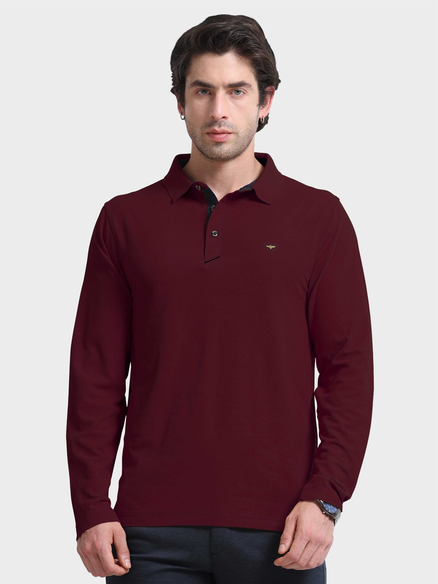 Men's Full Sleeve Polo T-Shirt - Maroon | Feather Touch Feel | Odour Resistant | Wrinkle Free | Quick Dry | Stretchable | Anti-Static | UV Resistance |