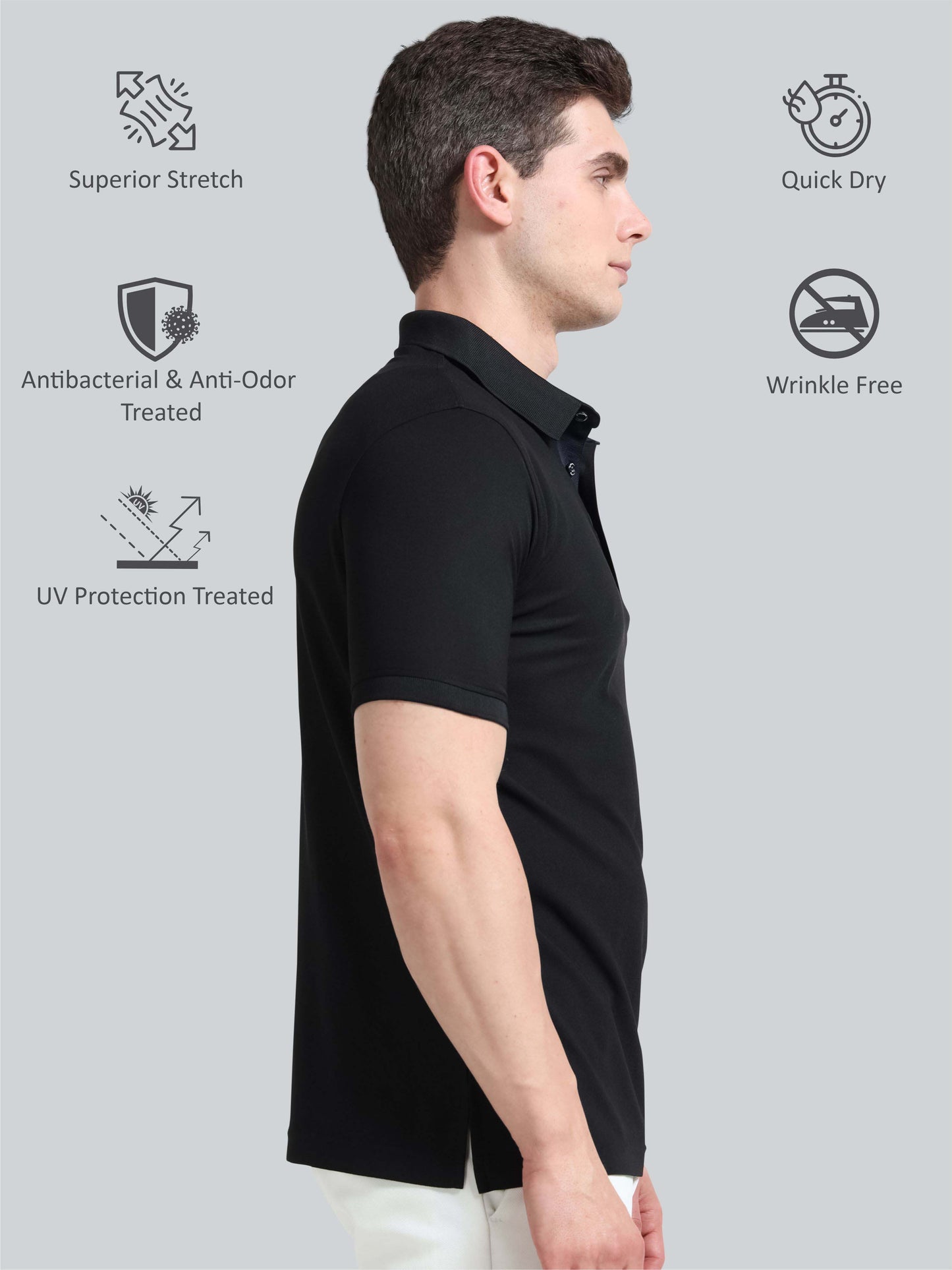 Men Black Premium Golf Polo T-Shirt | Quick Dry | Stretchable | UV Protected | Wrinkle & Odour-Free