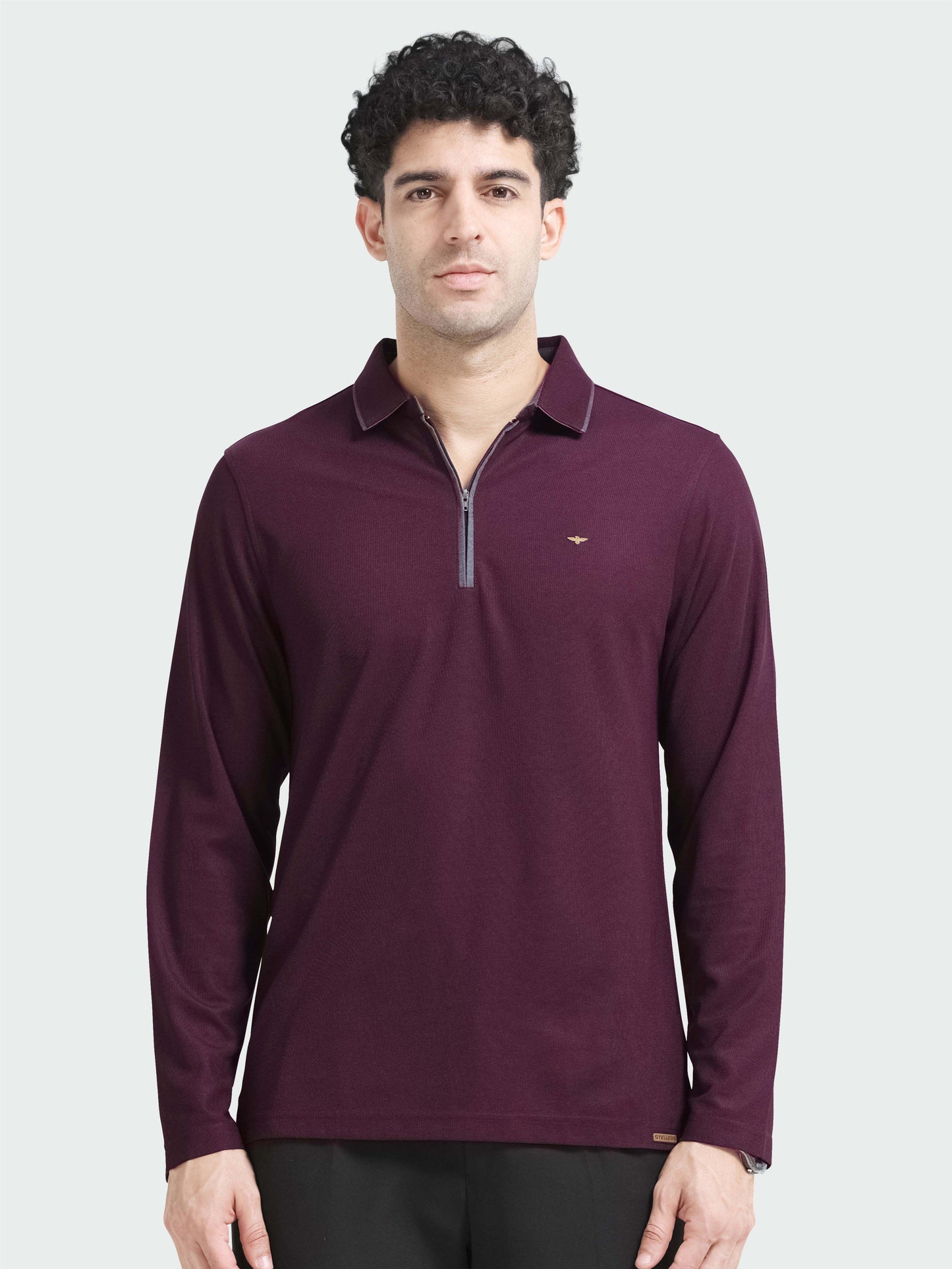 Raspberry Melange Zipper Full Sleeve Polo Tshirt For Men