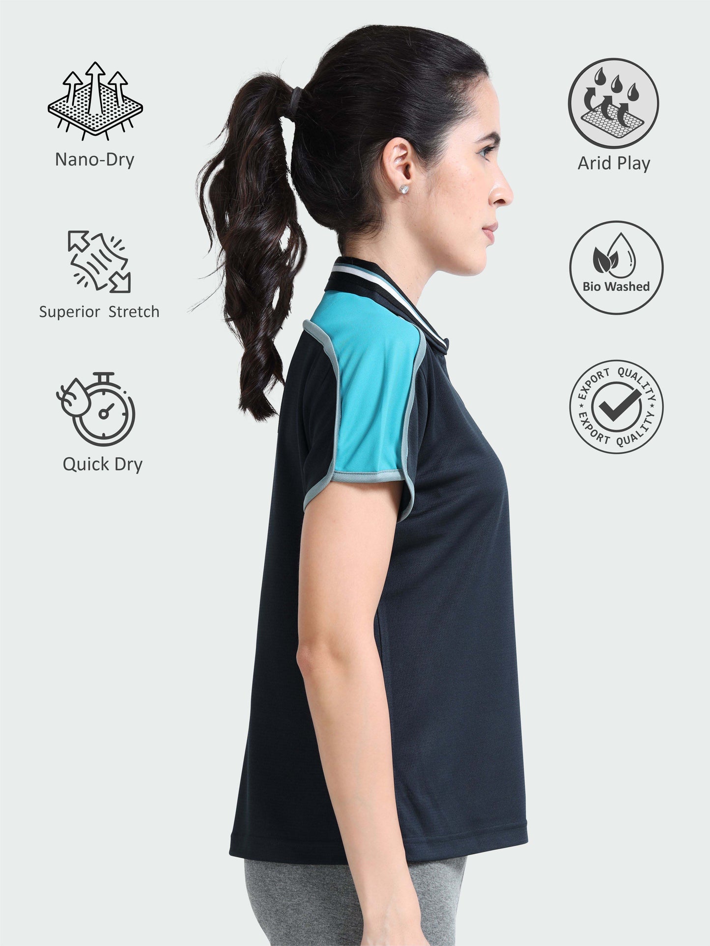 Women Active Wear Zipper Polo T-shirt | Premium Cotton  | Stretchable   |  Feather touch feel  |  Sustainable  |  Breathable | Light Weight