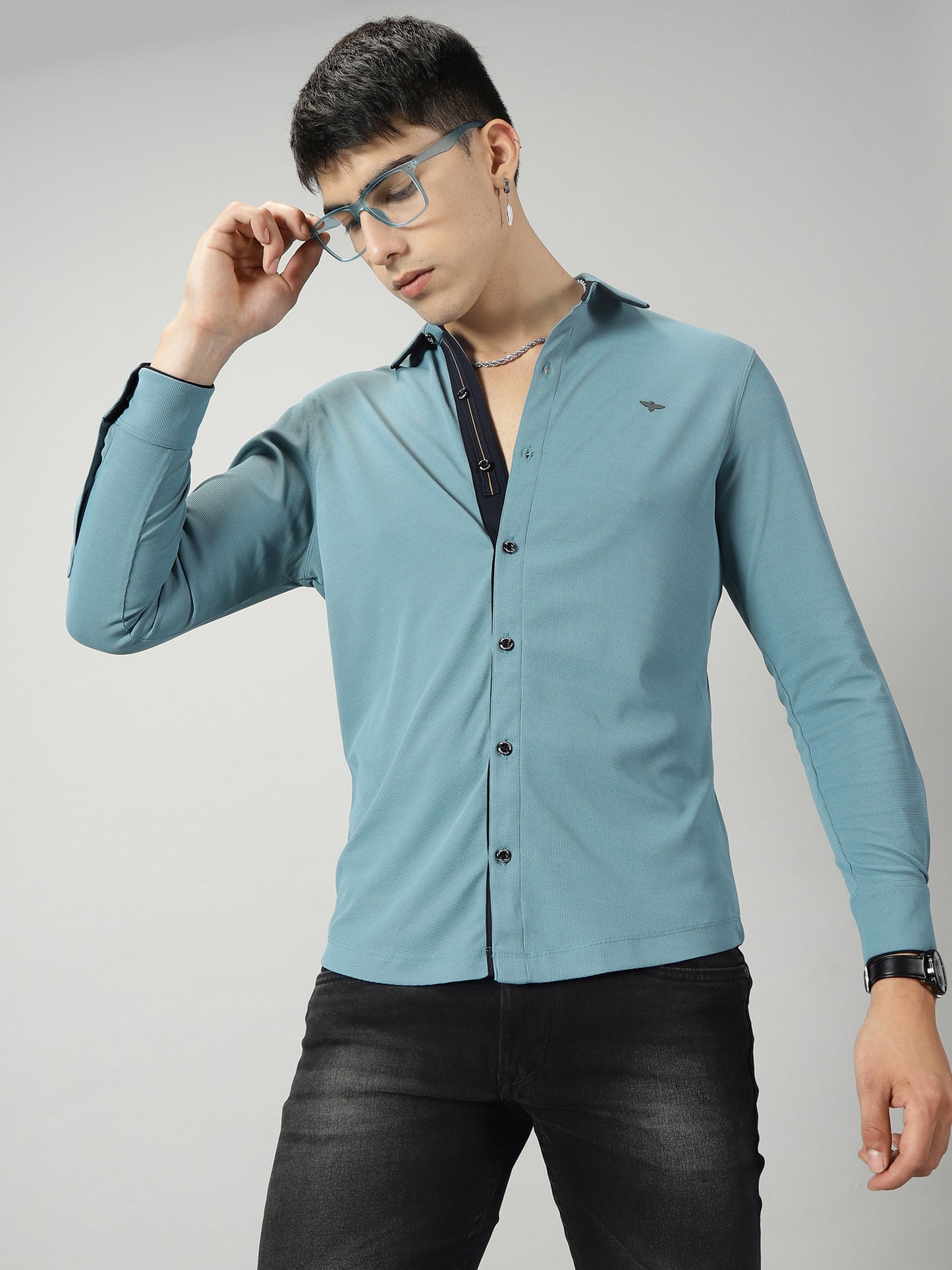 Men's Premium Knitted Shirts-Nile Blue