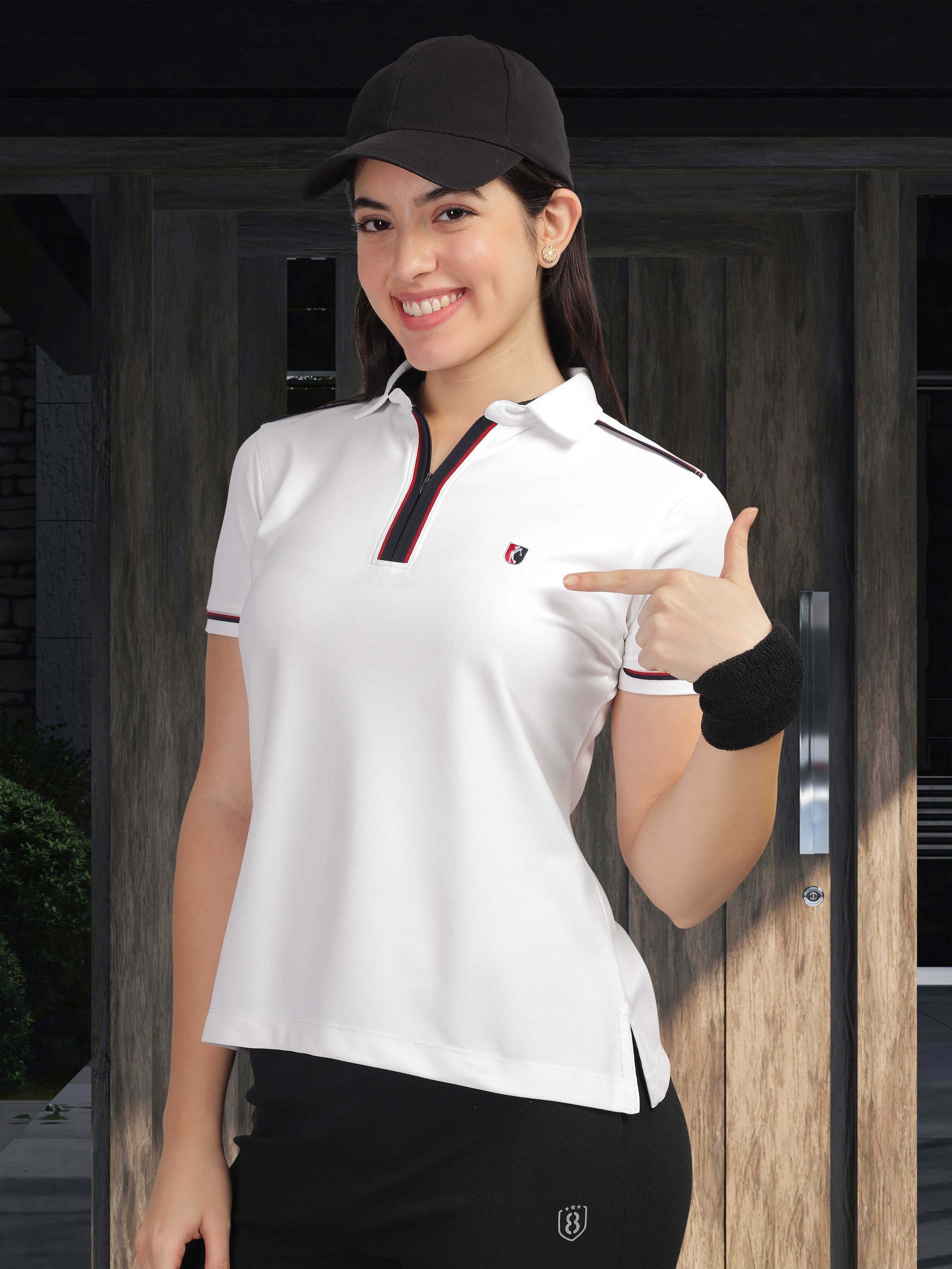 White Women's Zipper Polo T Shirts