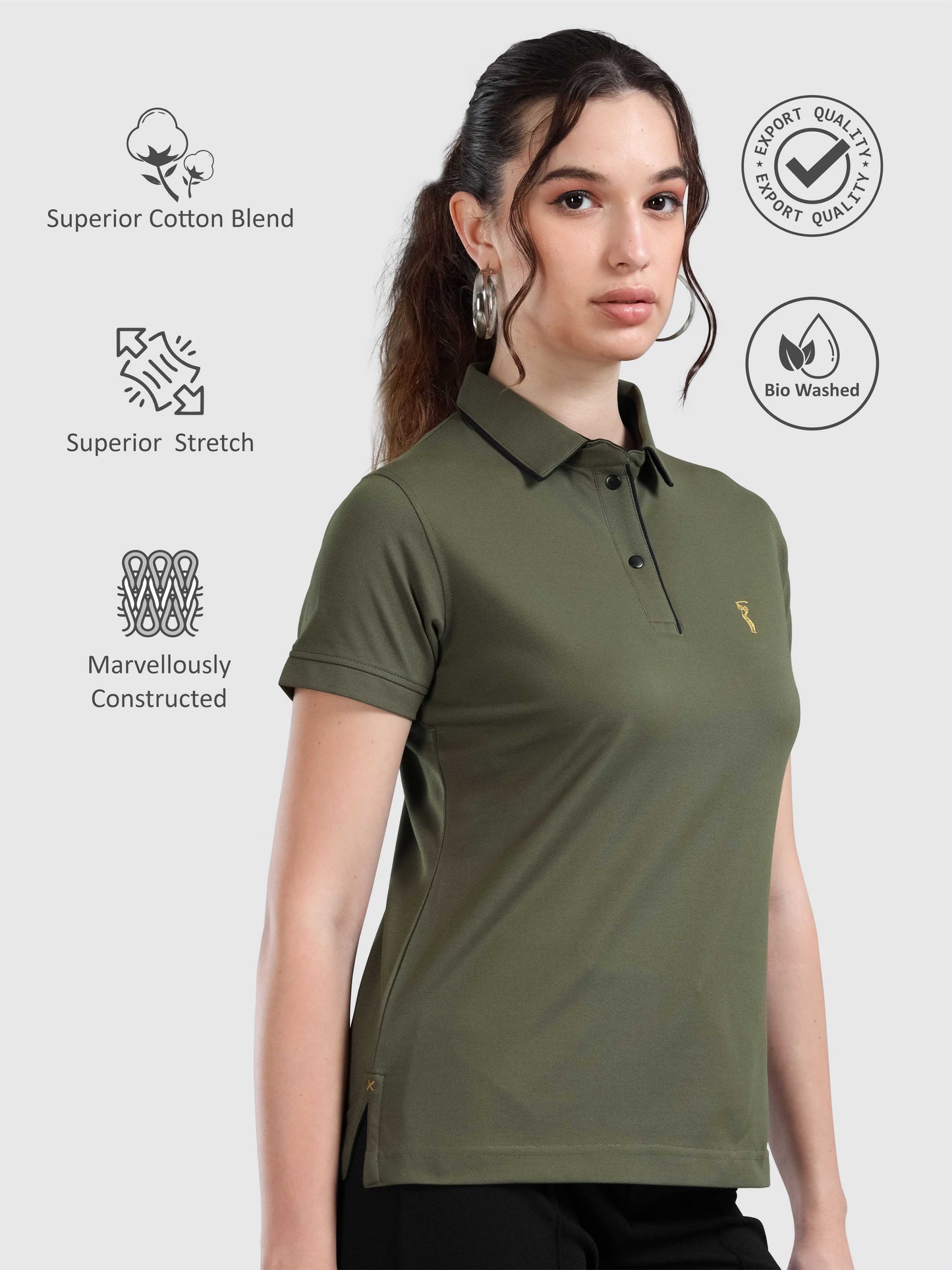 Olive Women Premium SoftBerry PQ Polo T-Shirt