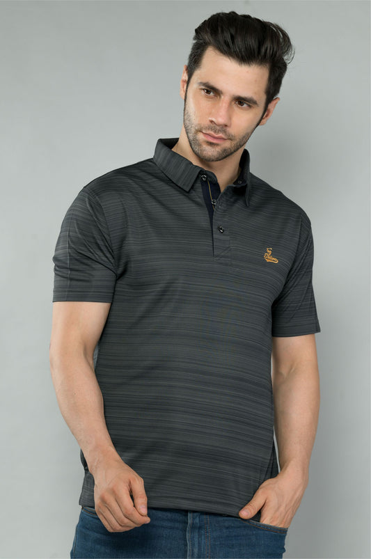 Black Men's Barcode Weave Golf Polo T-Shirt | Quick Dry | Stretchable | UV Protected | Wrinkle & Odour-Free