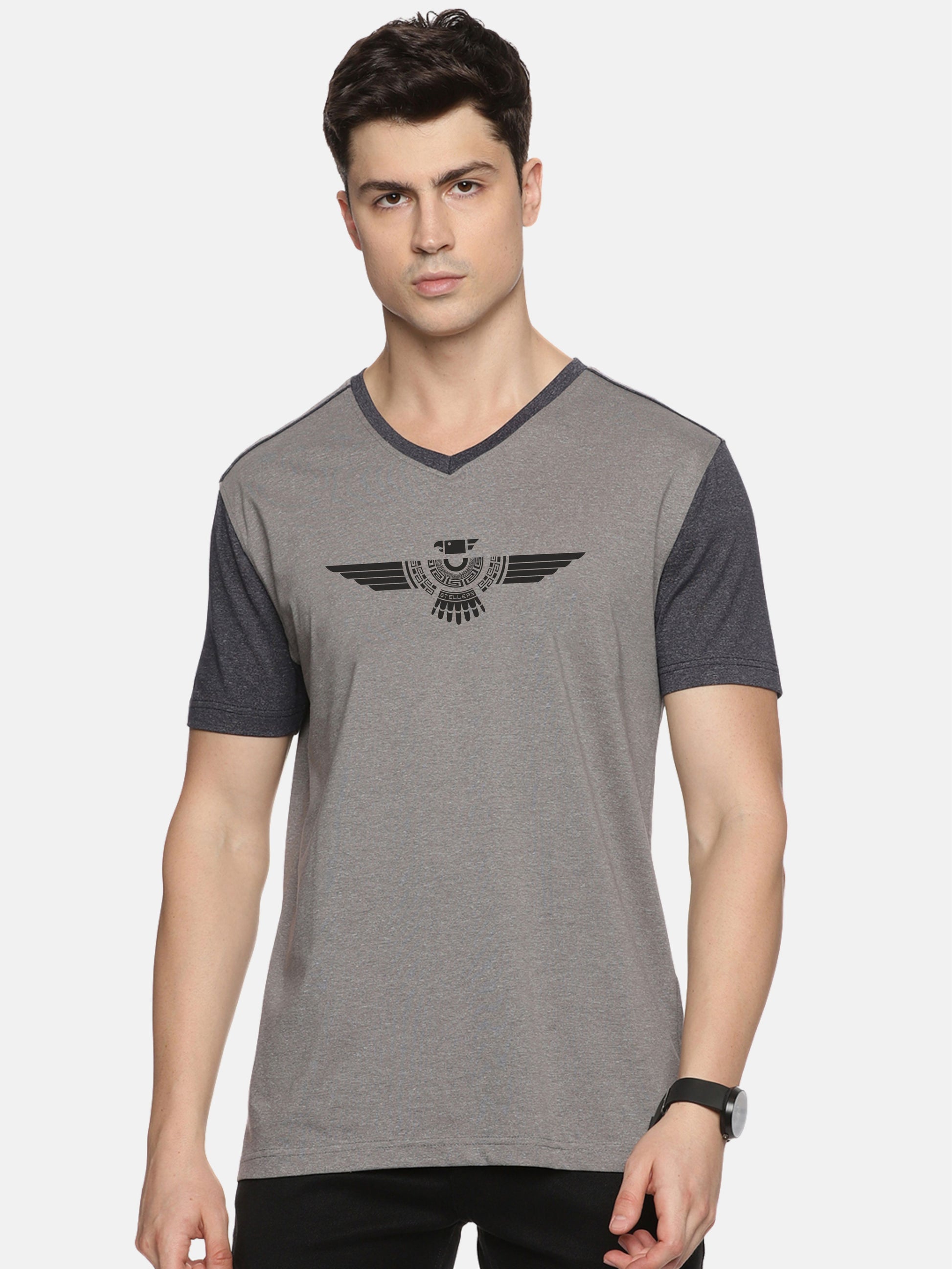 Men's Grey Cotton Vee Neck T Shirts 