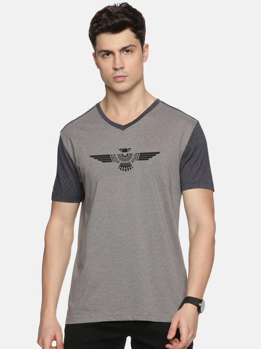 Men's Grey Cotton Vee Neck T Shirts 