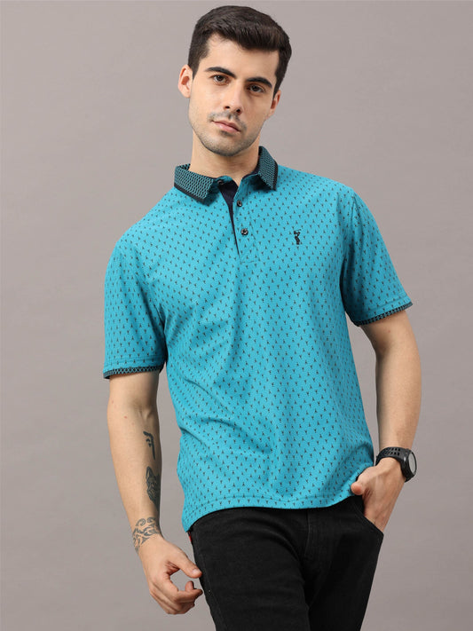 Jade Green Men's Ant Print Golf Polo T-Shirts | Quick Dry | Stretchable | UV Protected | Wrinkle & Odour-Free