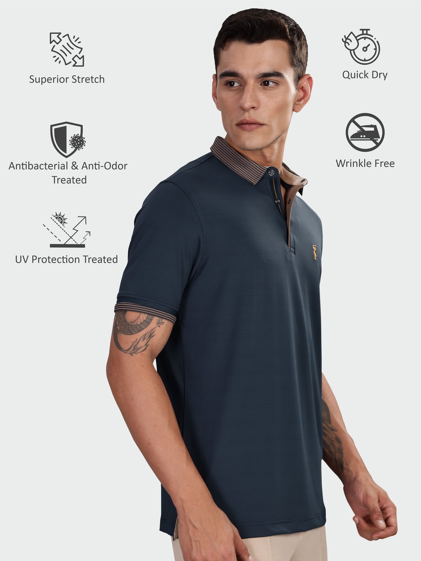 Men Premium Ultra Stripes Polo T-Shirt - Navy Blue | Feather Touch Feel | Light Weight | Stretchable | Sustainable