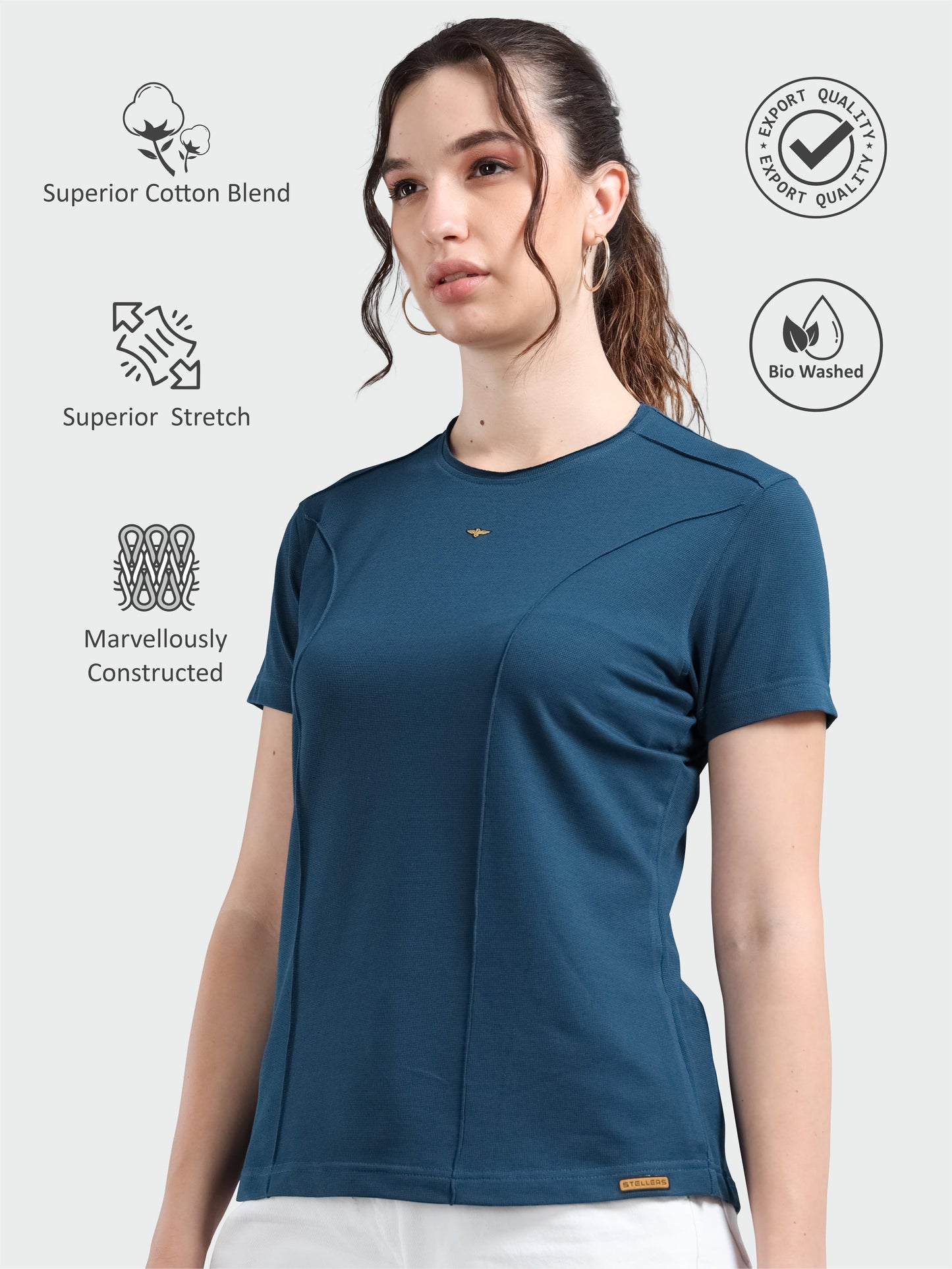 Women's Premium Cotton Crew Neck T-shirts - Teal Blue
