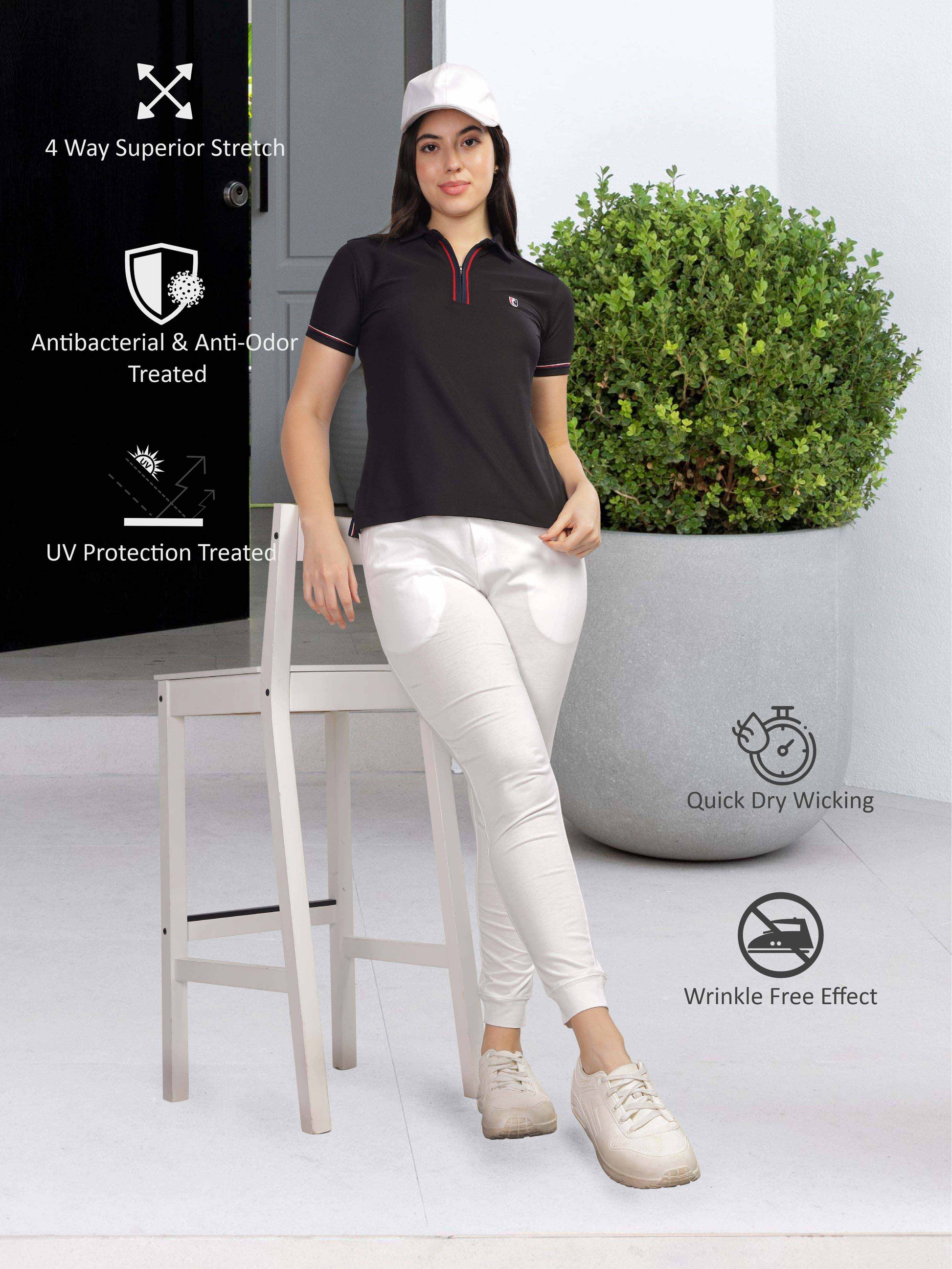 Black Women's Zipper Polo T Shirts