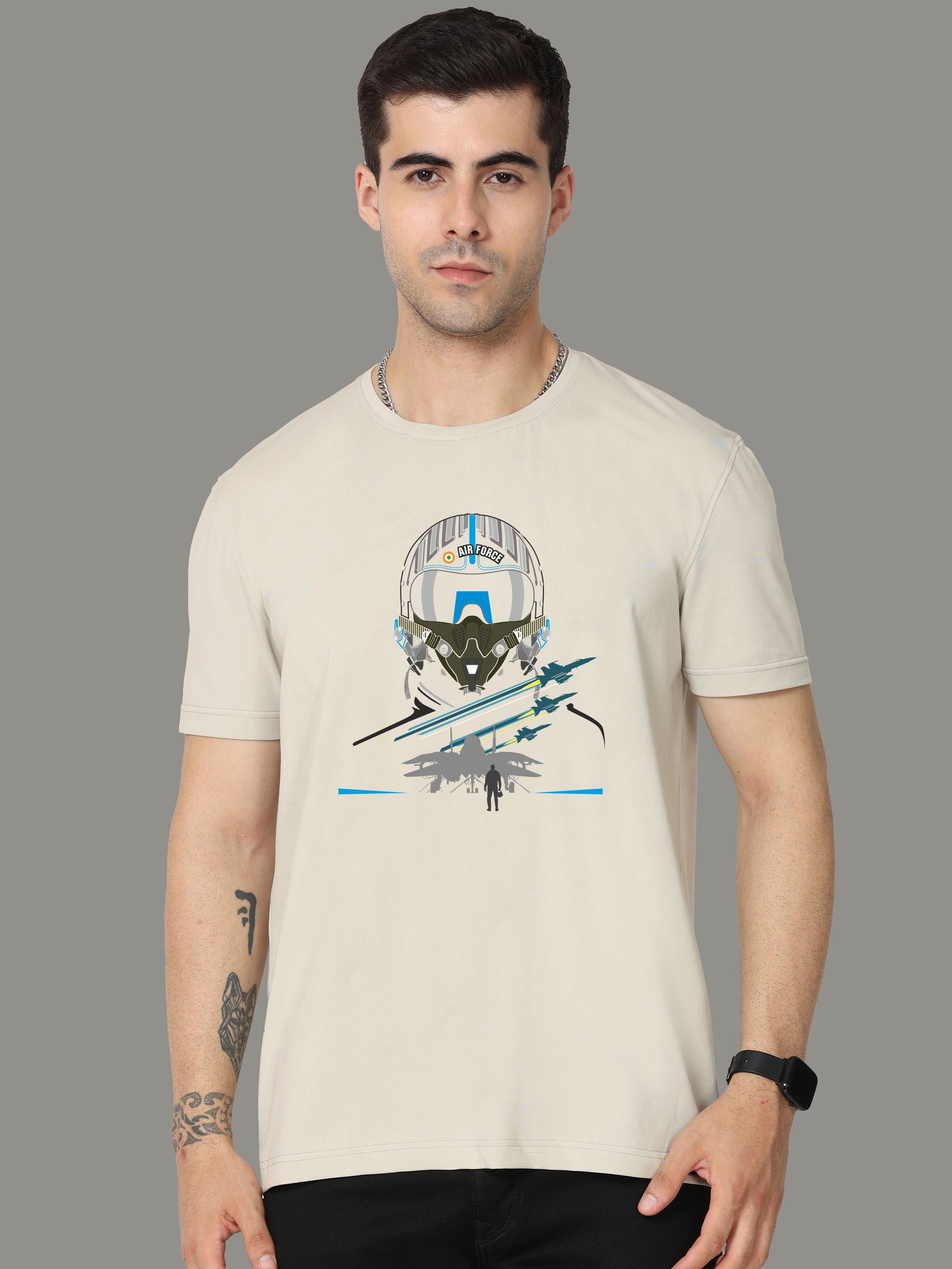 Moose Grey Printed Men's Crew Neck T Shirt