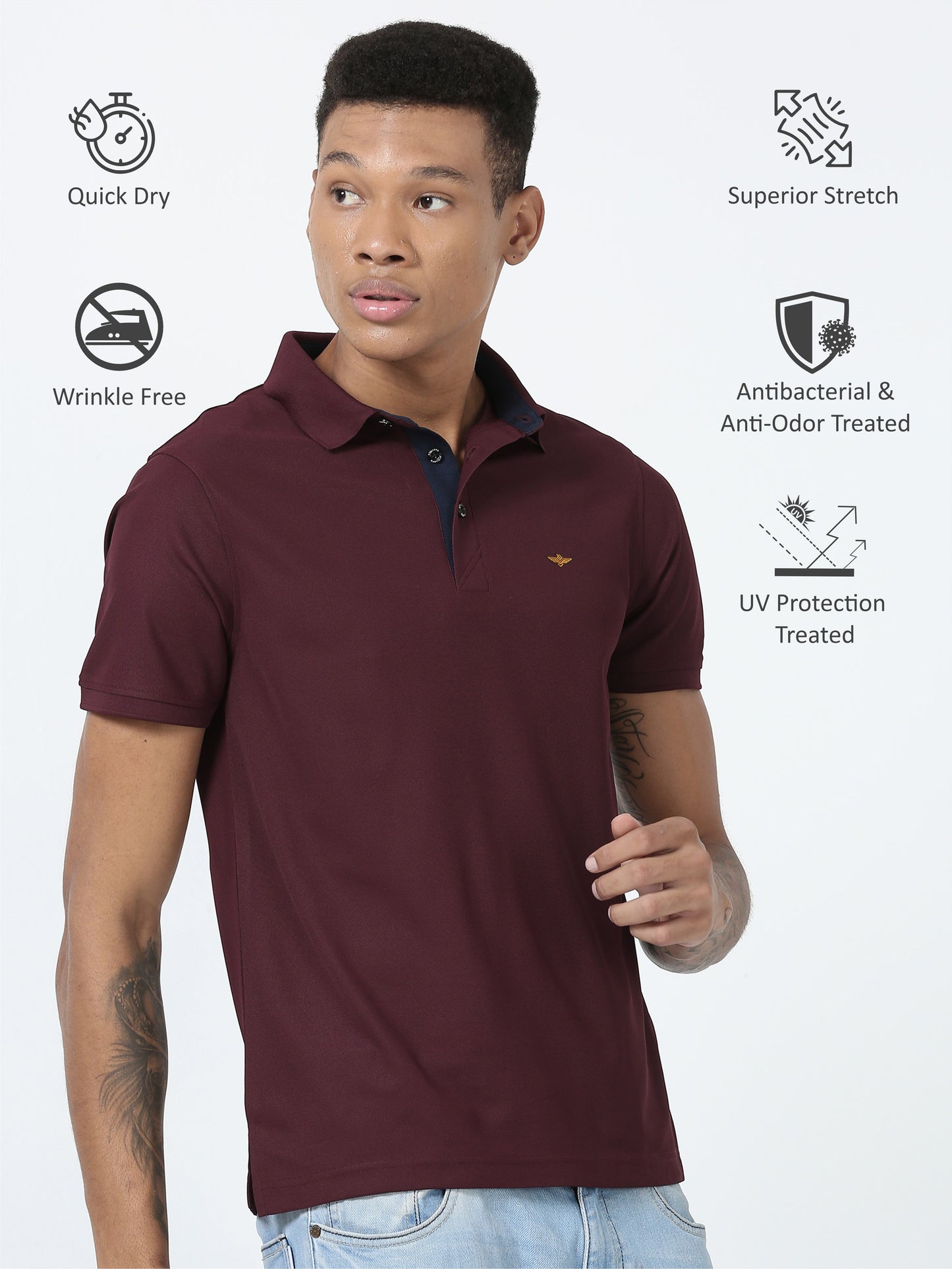 Men Wine Premium Polo T-Shirt | Quick Dry | Stretchable | UV Protected | Wrinkle & Odour-Free