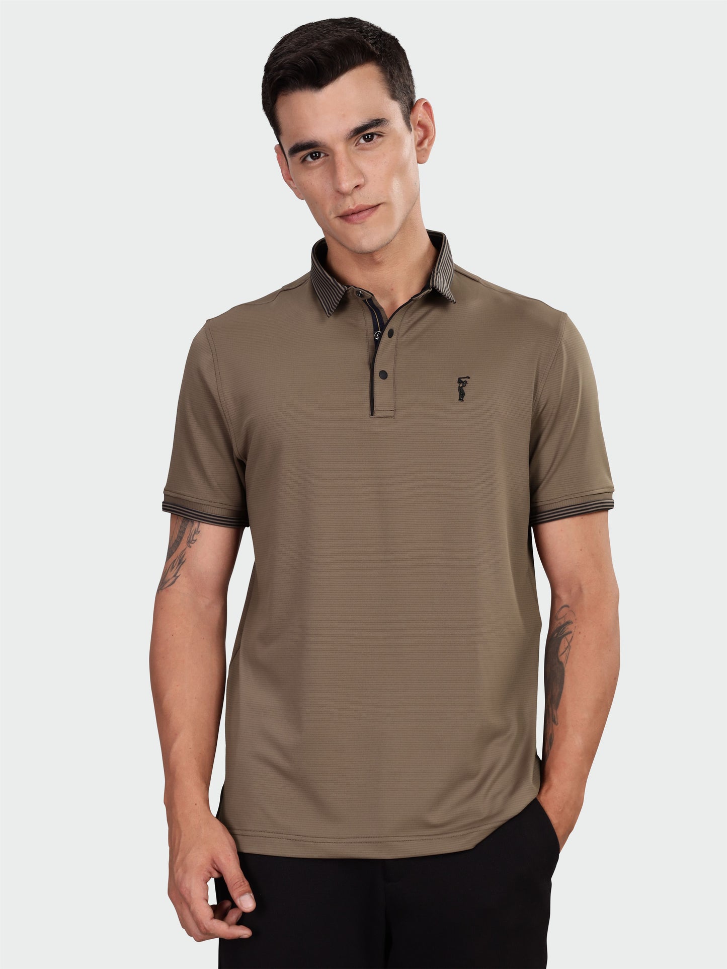Men Premium Ultra Stripes Polo T-Shirt - Coffee Dust | Feather Touch Feel | Light Weight | Stretchable | Sustainable