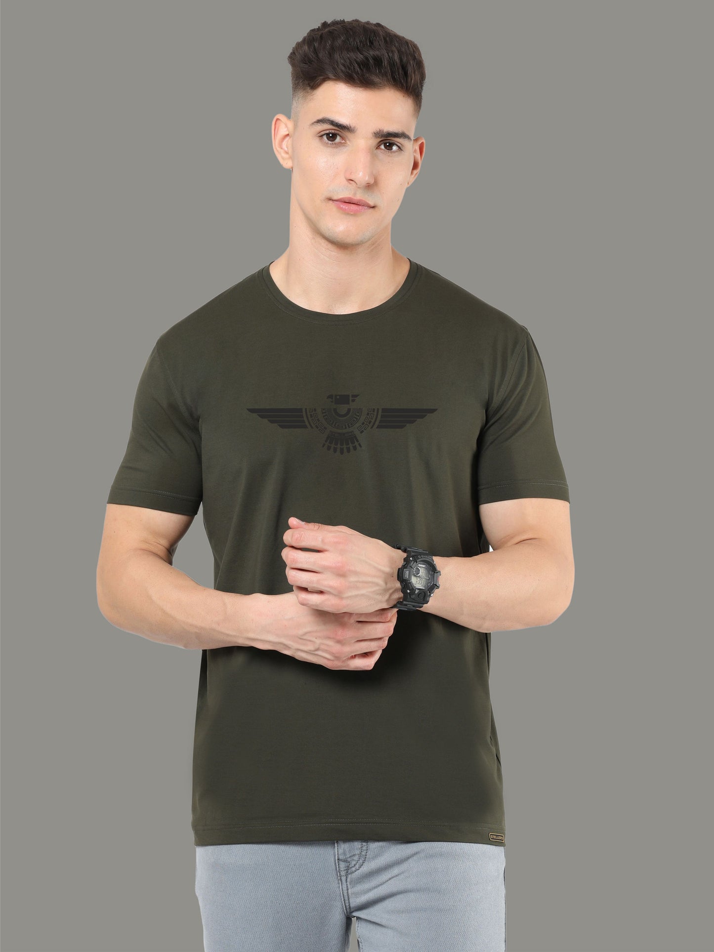 Olive Green Men's Crew Neck T-Shirts Tribal