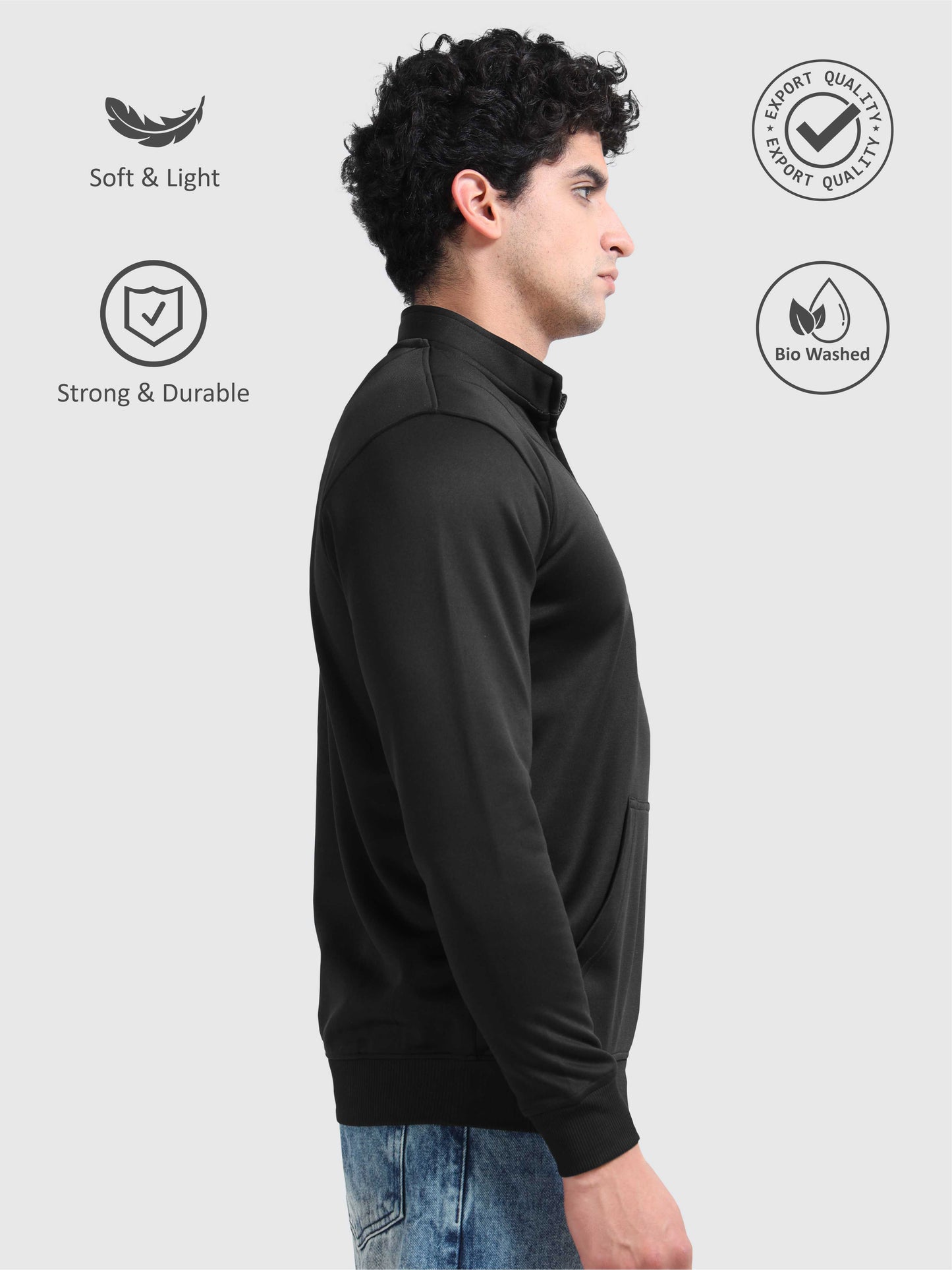 Unisex Half Zipper Sweatshirts - Black | Regular Fit | Feather Touch Feel | Warm |