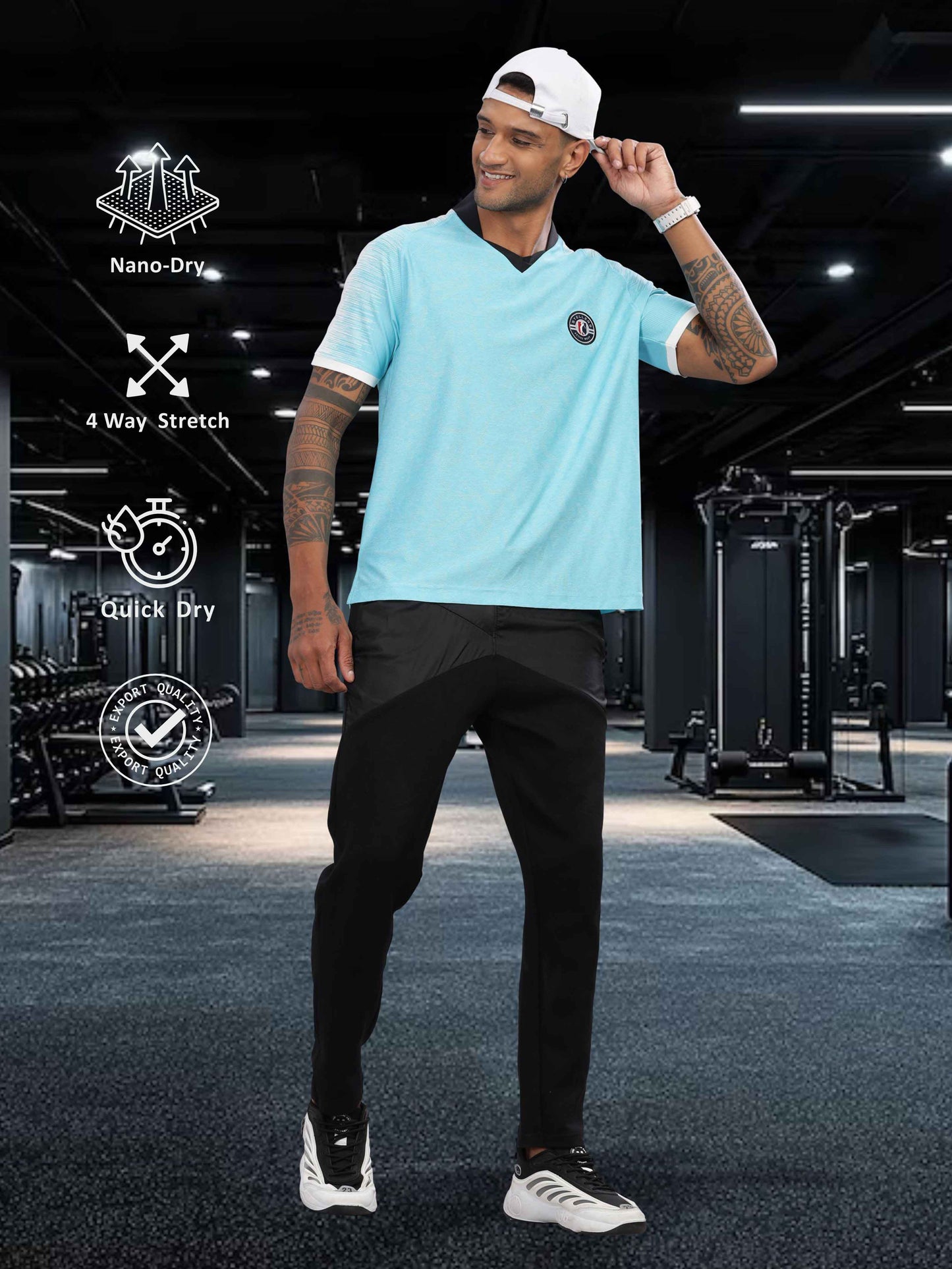 Turquoise Mens Printed Active Wear T-Shirt