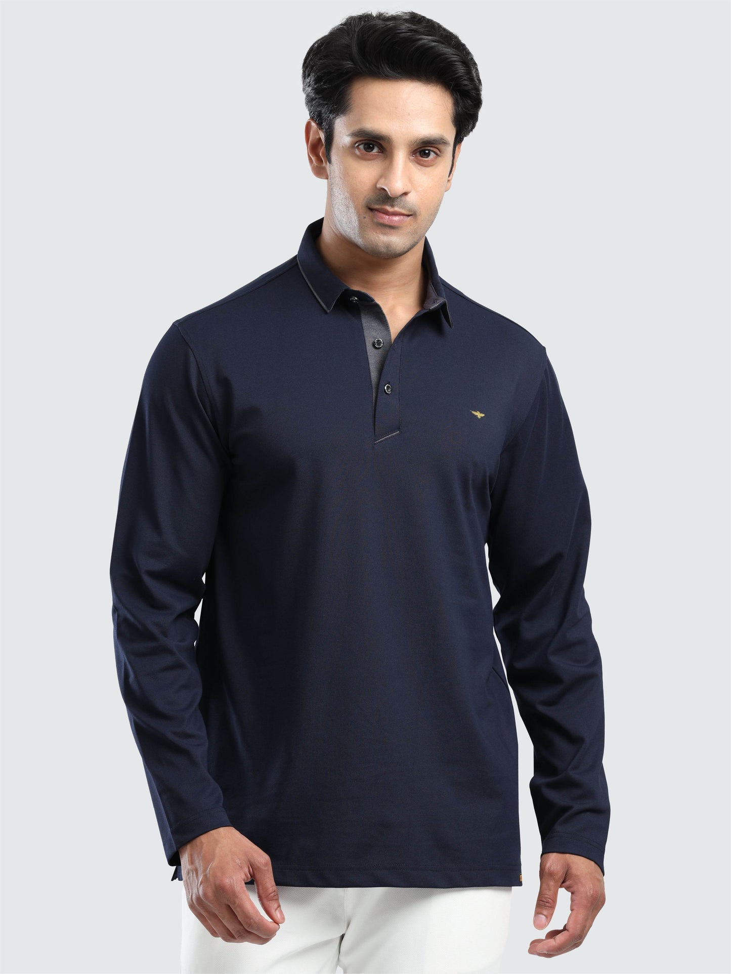 Men's Full Sleeve Soft Berry PQ Polo T-Shirt-Navy Blue