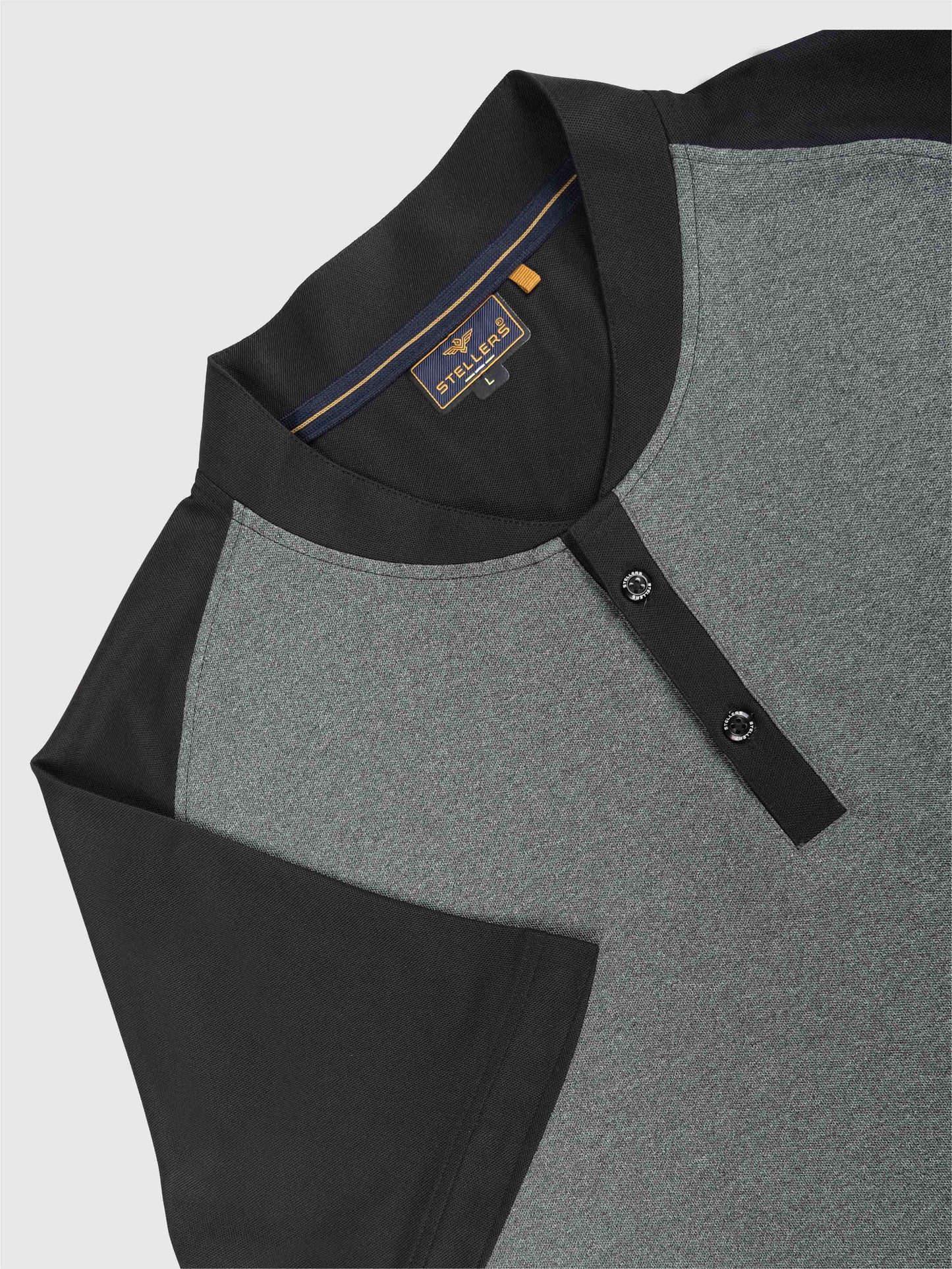Men’s Charcoal Grey Chinese Collar Polo T-shirt – Raglan Sleeves | Wrinkle-Free | Quick Dry |  Odour-Free | Stretchable | UV Protected