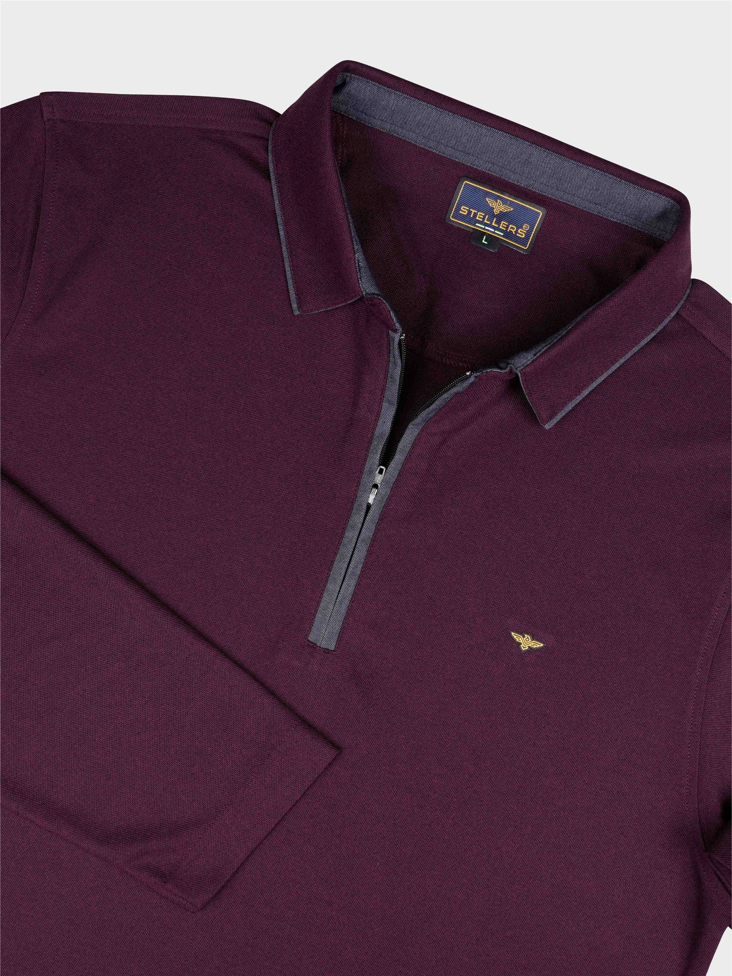 Raspberry Melange Zipper Full Sleeve Polo Tshirt For Men