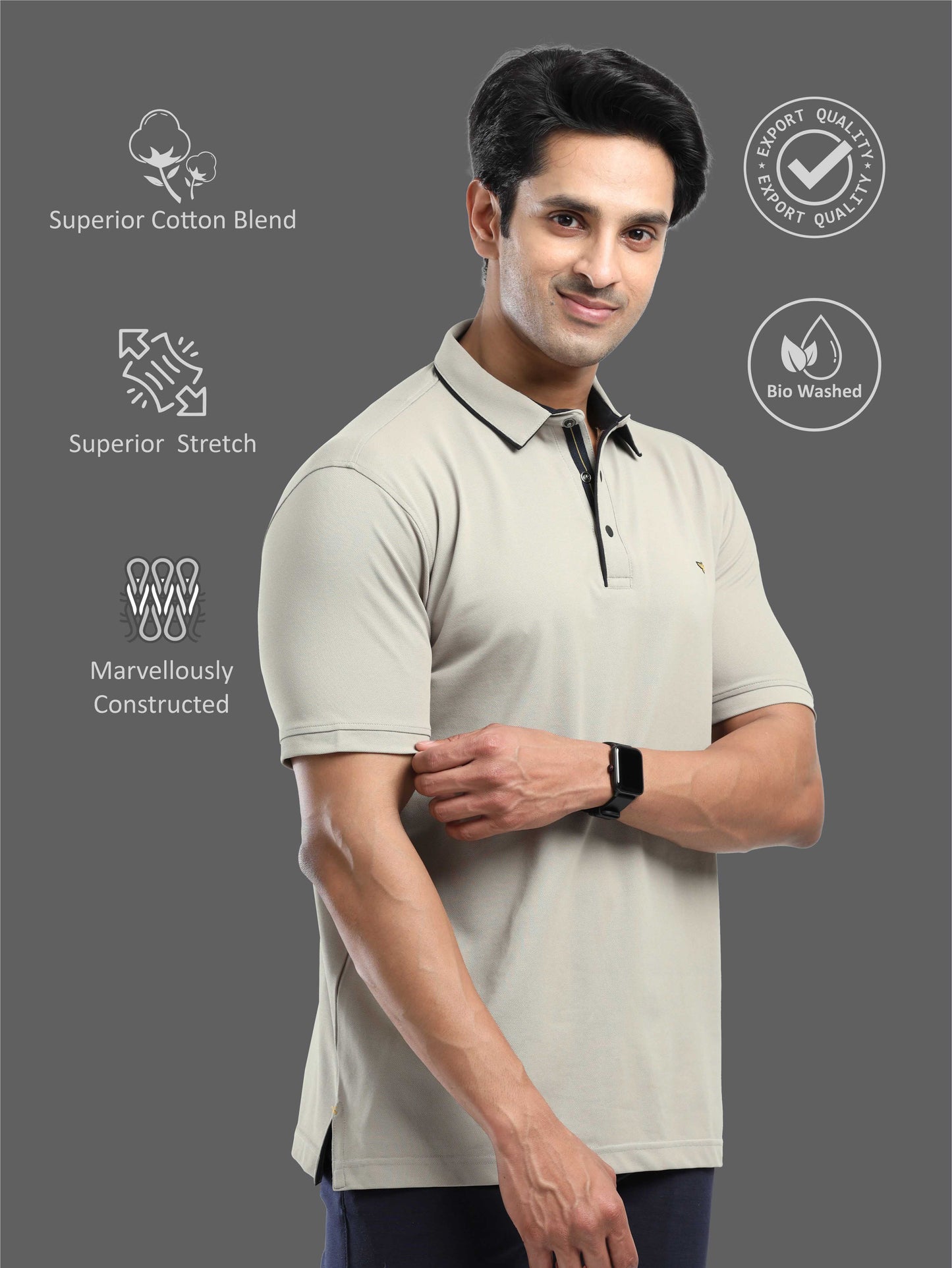 Moose Grey Men Premium SoftBerry PQ Polo T-Shirt
