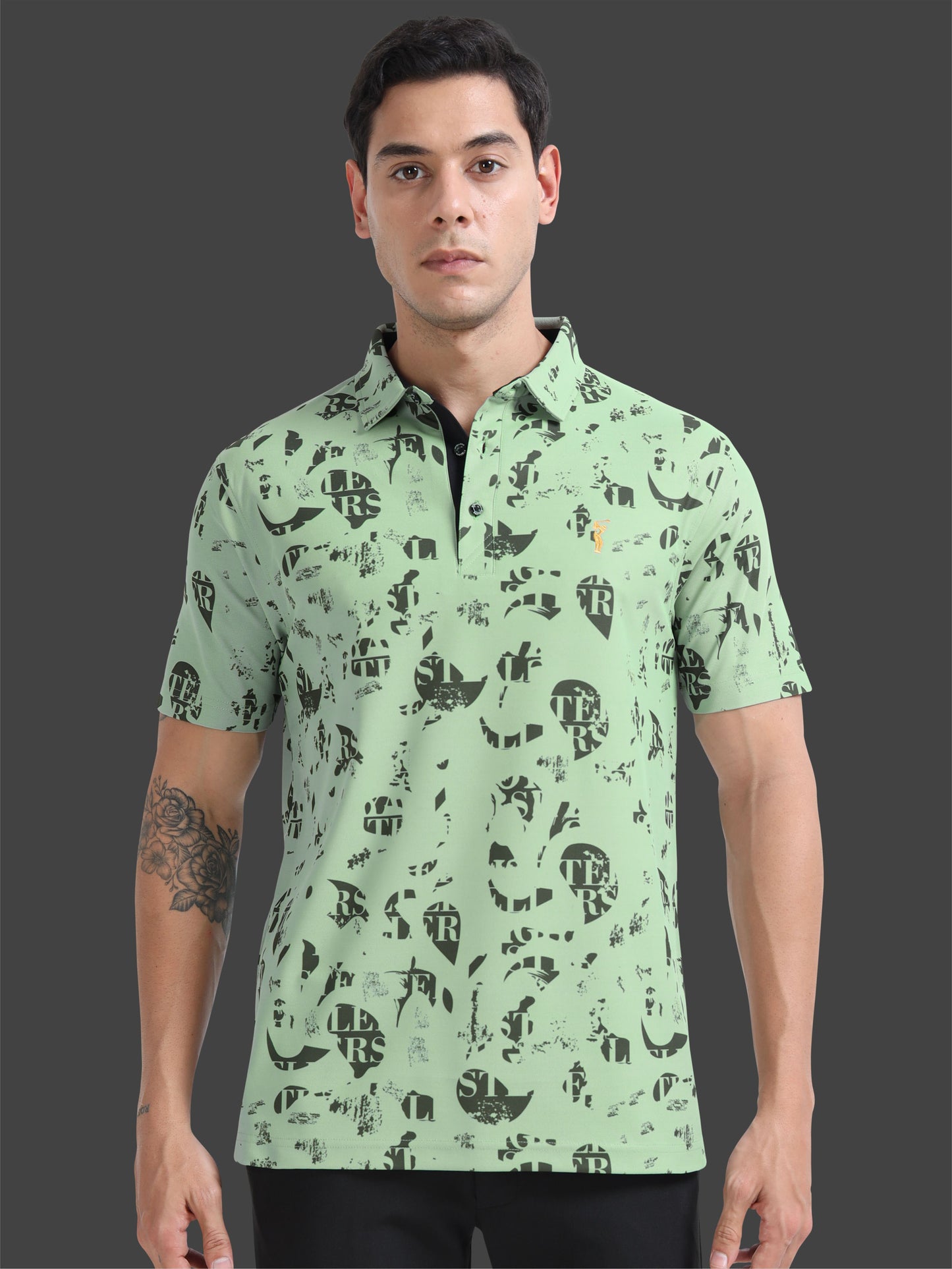 Camstel Green Printed Polo T Shirt for Men 