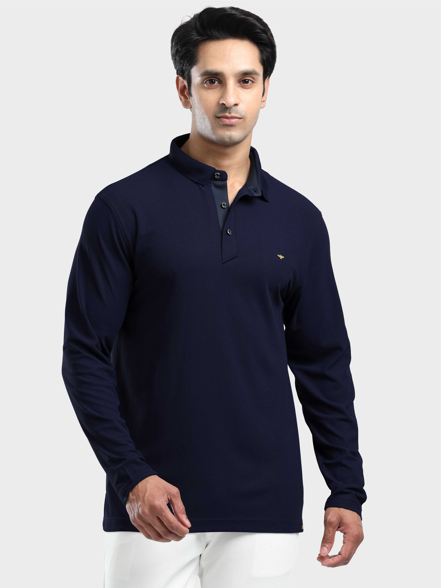 Men's Full Sleeve Polo T-Shirt-Navy Blue| Feather Touch Feel | Odour Resistant | Wrinkle Free | Quick Dry | Stretchable | Anti-Static | UV Resistance |