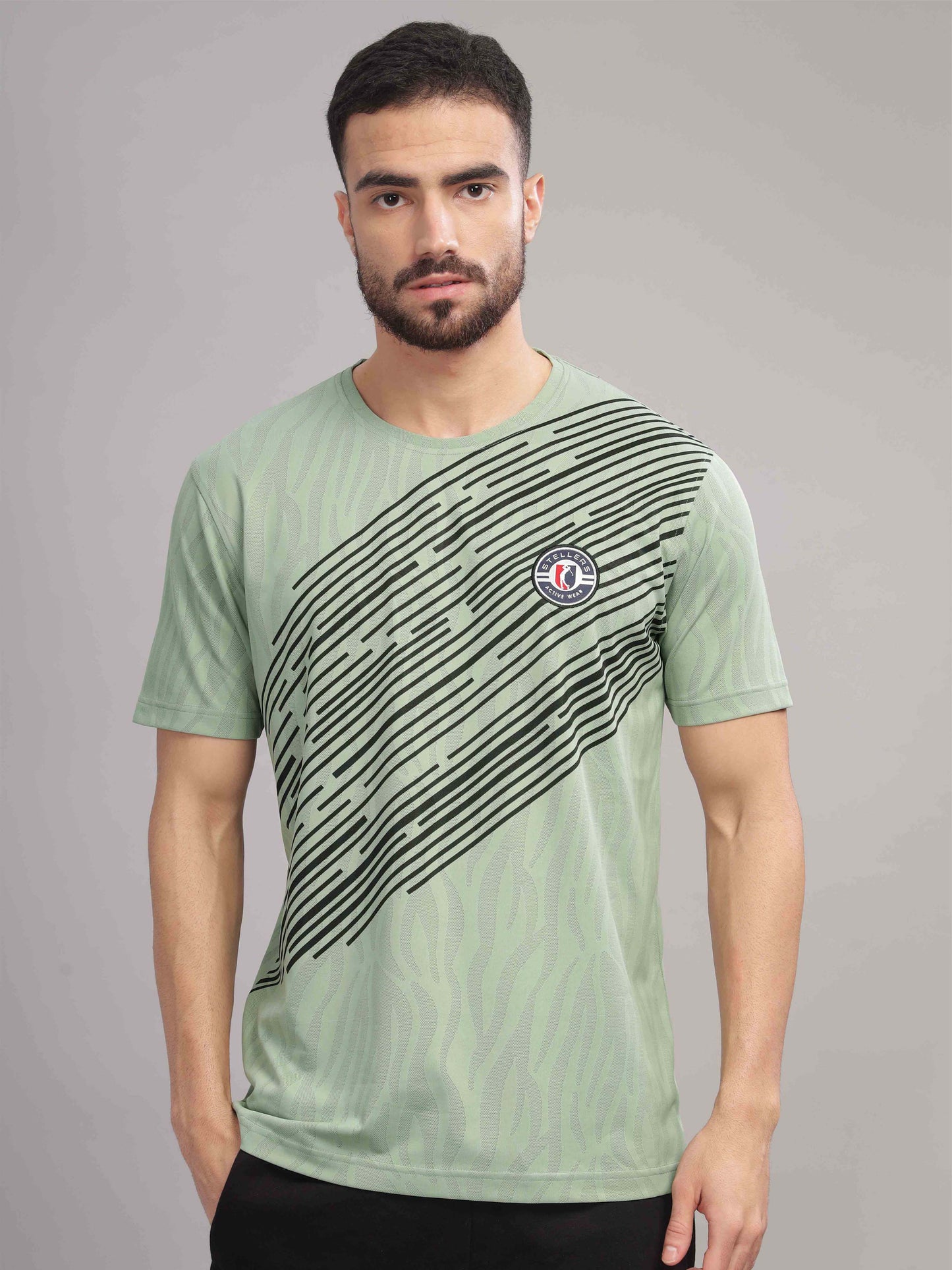 Green Printed Active Round Neck T Shirts for Men