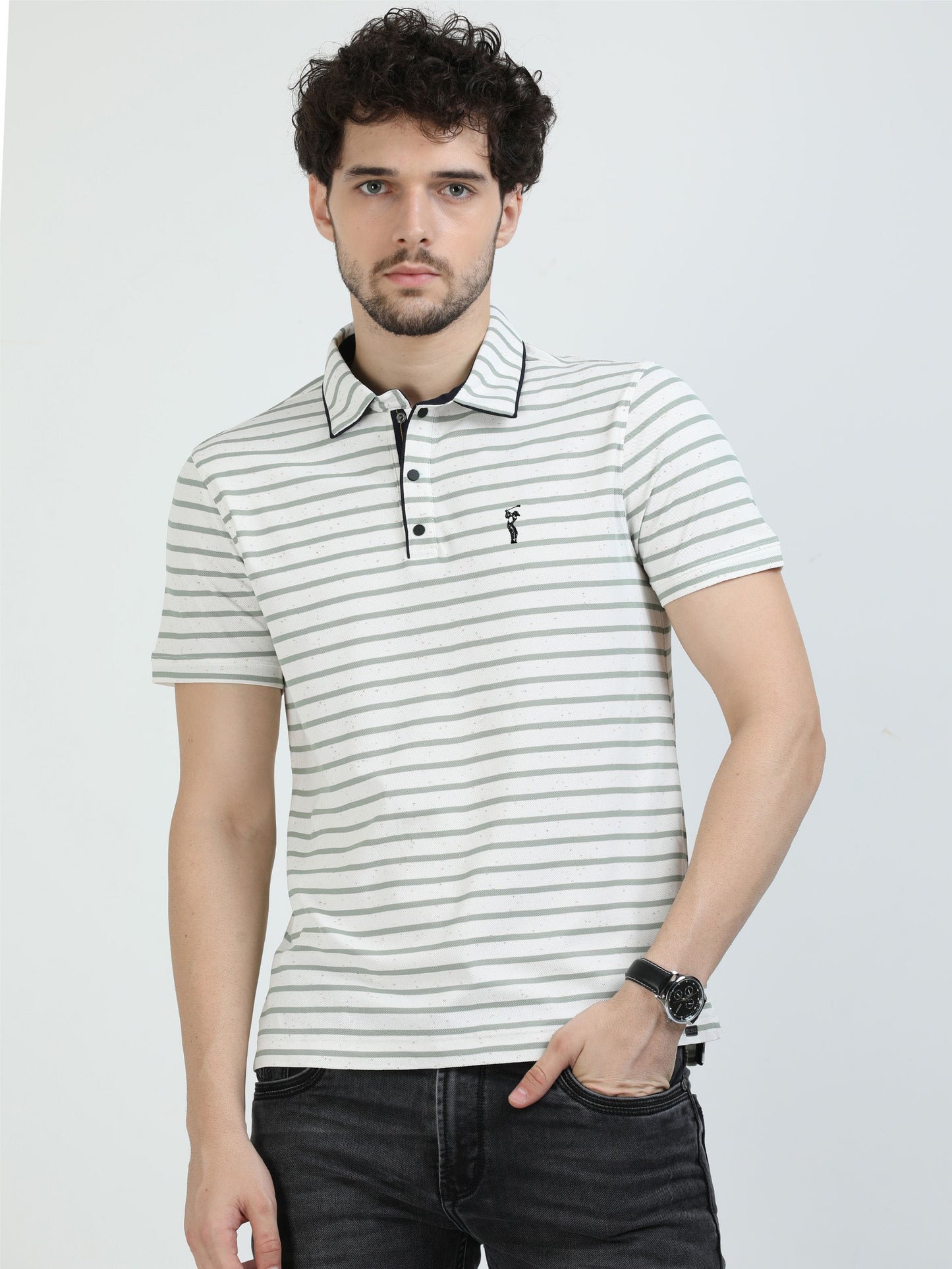 Pastel Green Mens Rolex Stripes Polo T-Shirt
