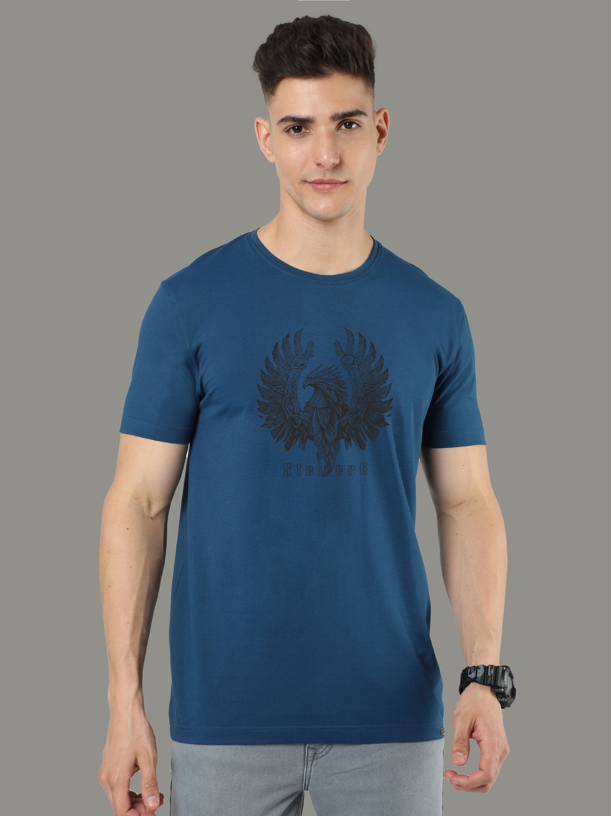 Teal Blue Warrior Men’s Crew Neck T Shirt 