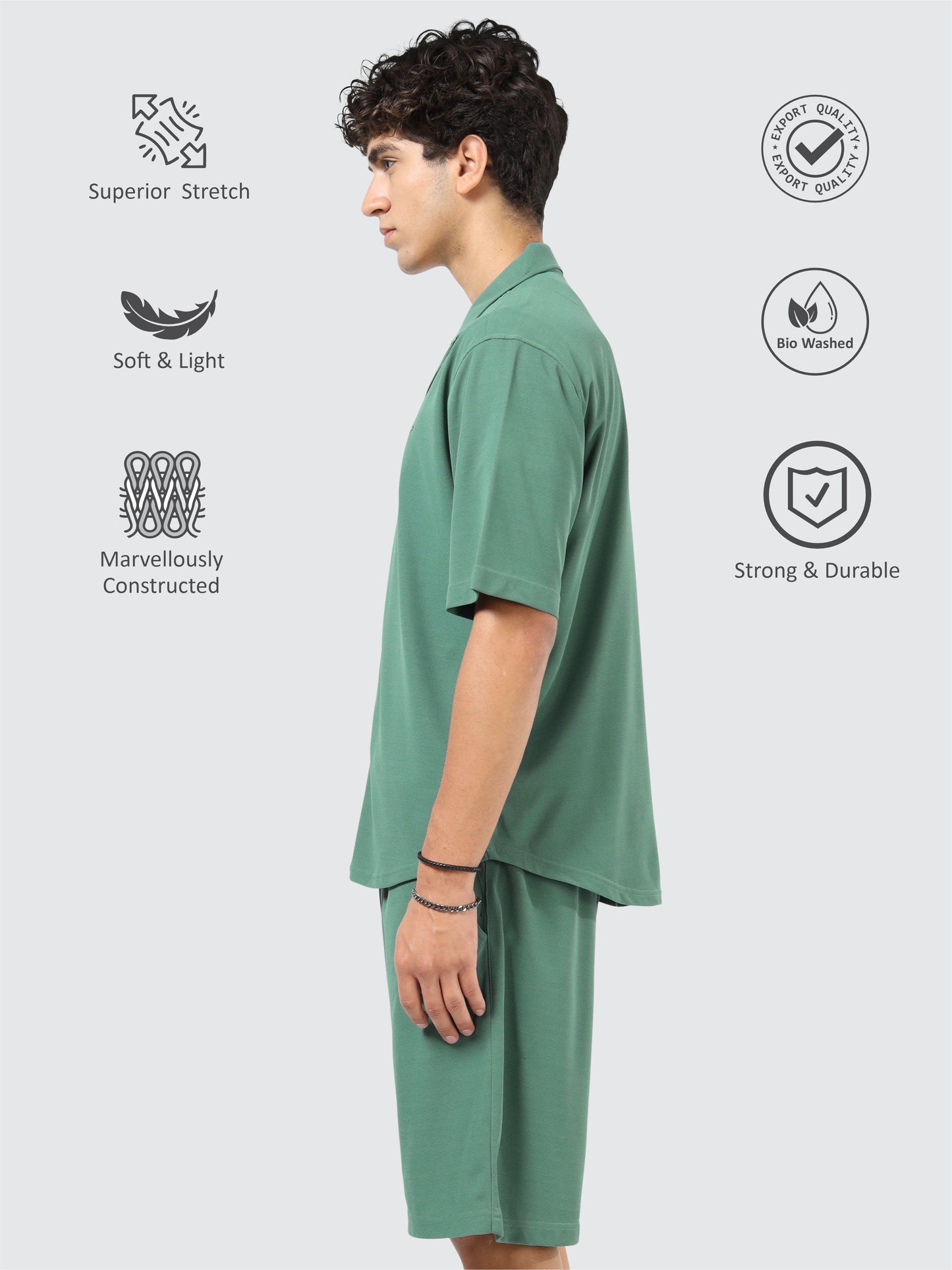 Men Relaxed Fit Co-ord Set - Green | Wrinkle Free | Stretchable | Feather Touch Feel | Breathable