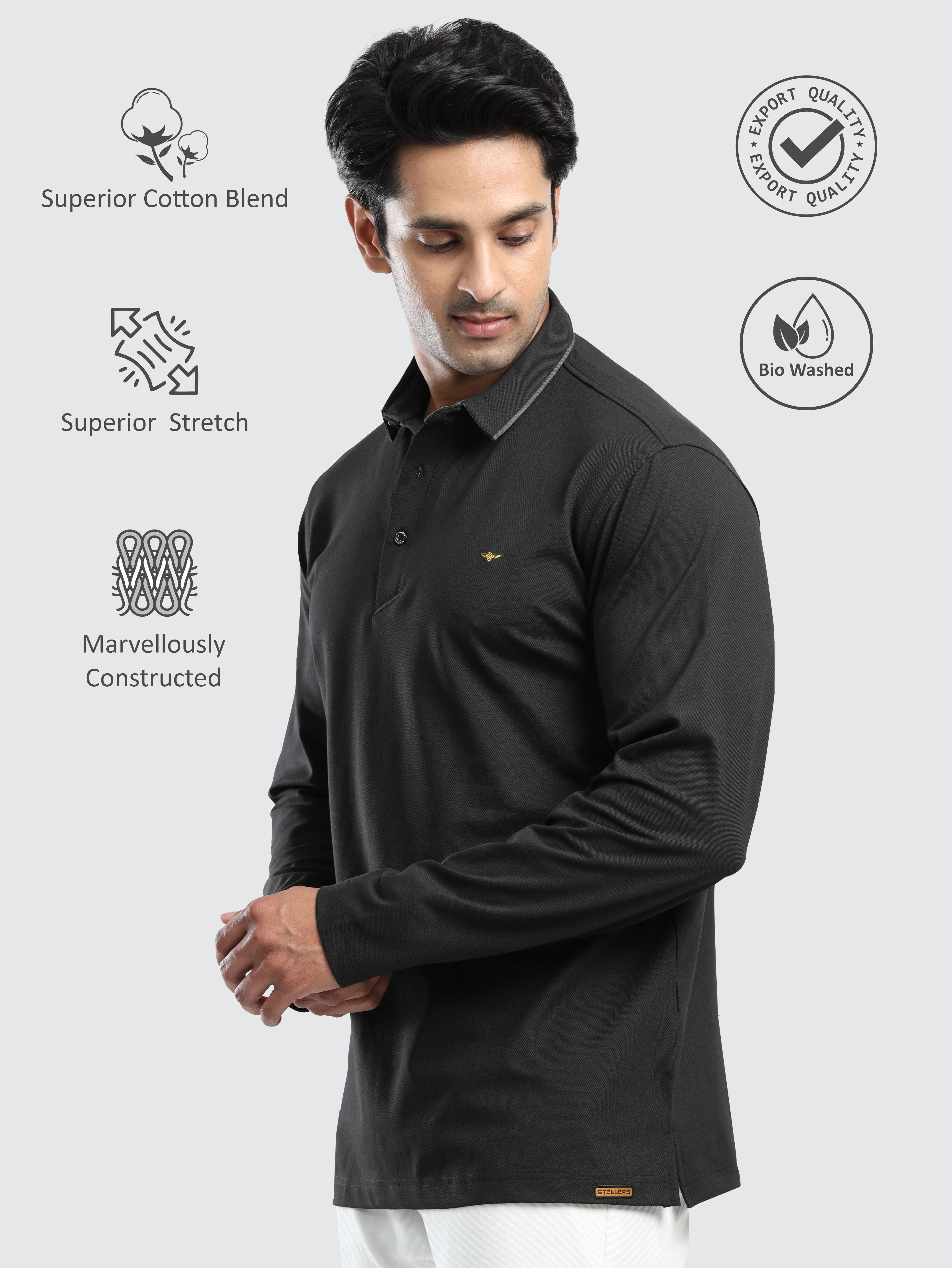Buy Black PQ Polo Full Sleeve T Shirt for Men Online- Stellers