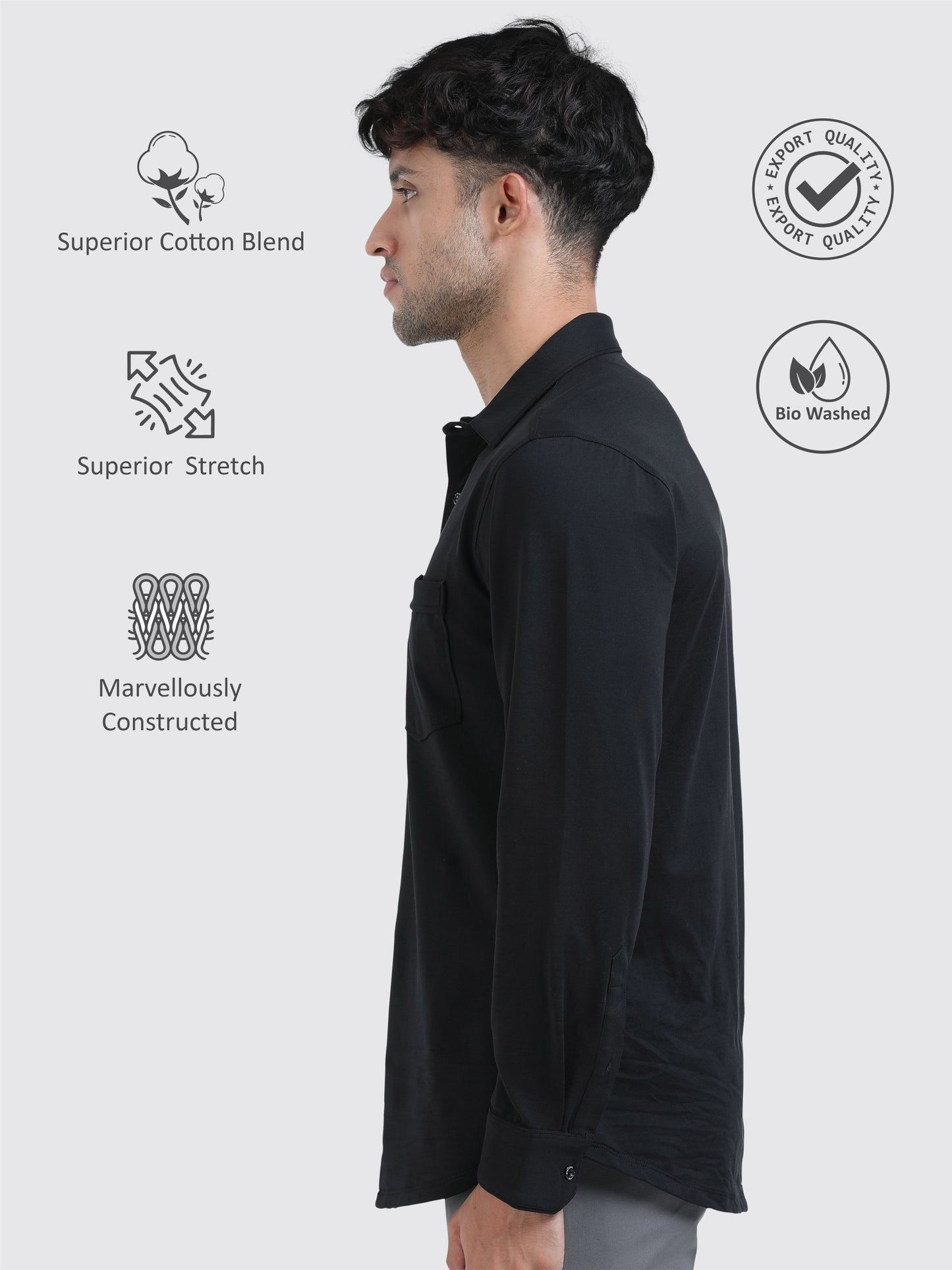 STELLERS Premium Cotton Formal Shirt - Black | Stretchable | Wrinkle Free | Quick Dry | Feather Touch Feel