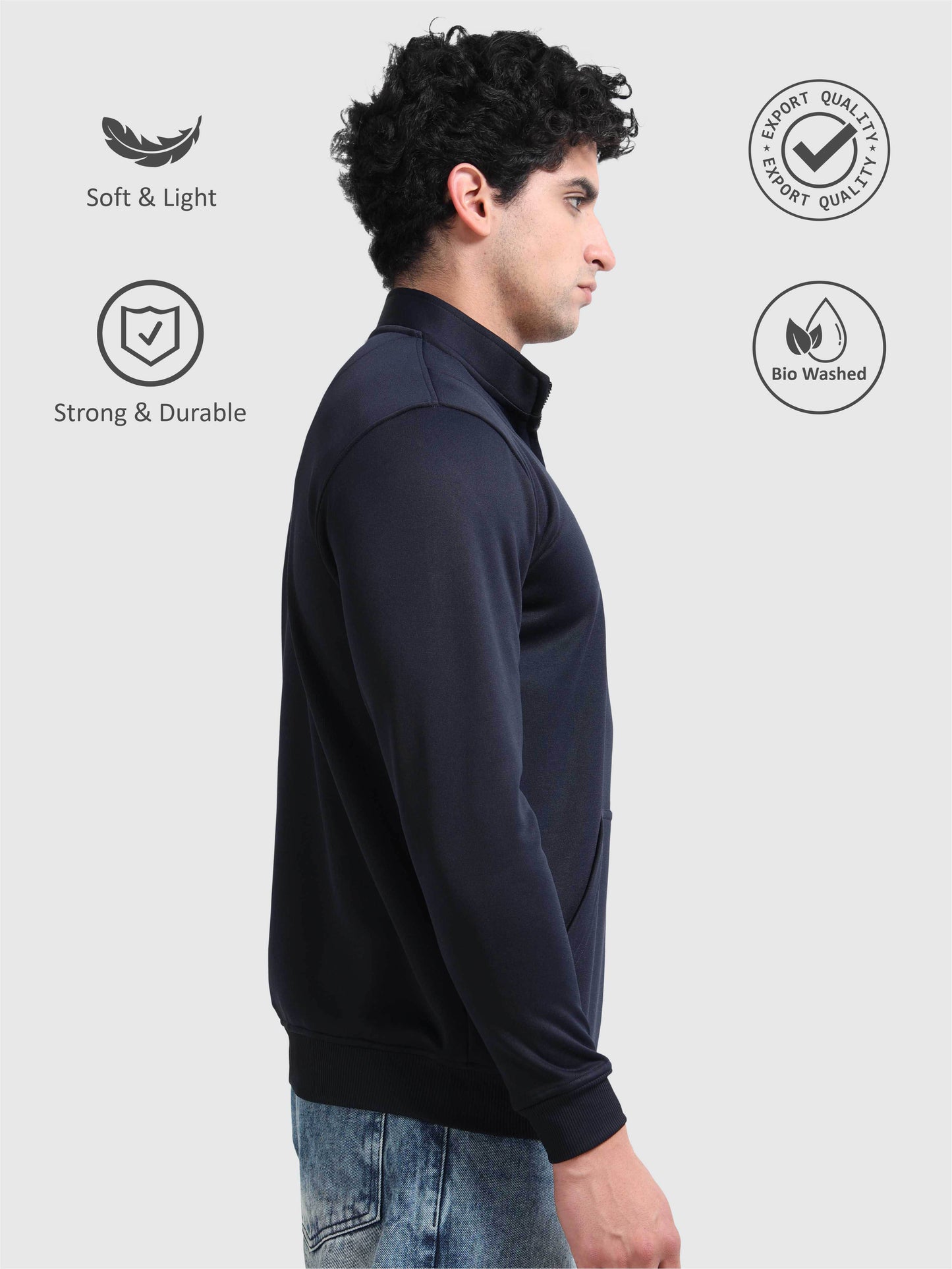 Unisex Half Zipper Sweatshirts - Navy Blue | Regular Fit | Feather Touch Feel | Warm |