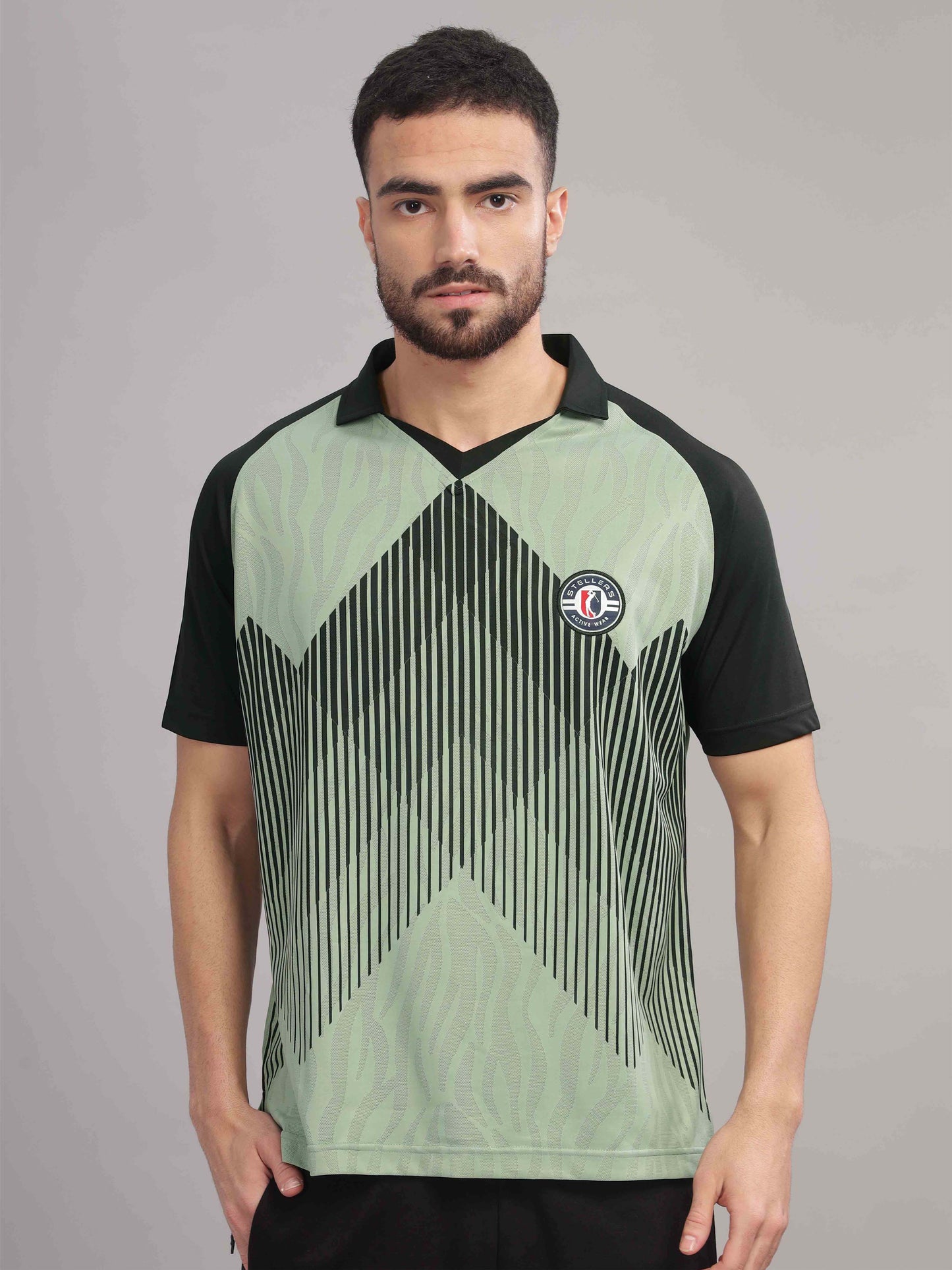 Misty Green Mens Printed Active Wear T-Shirt