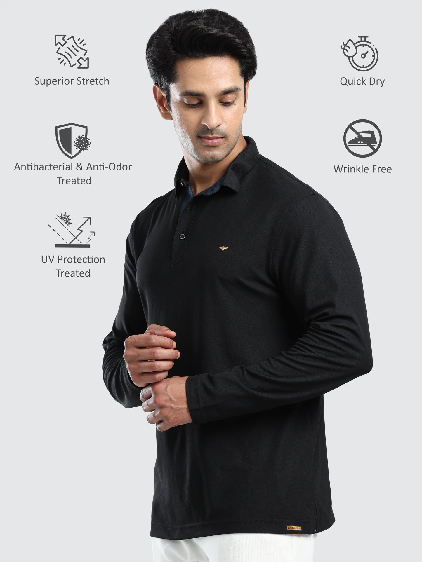 Men's Black Full Sleeve Polo T-Shirt