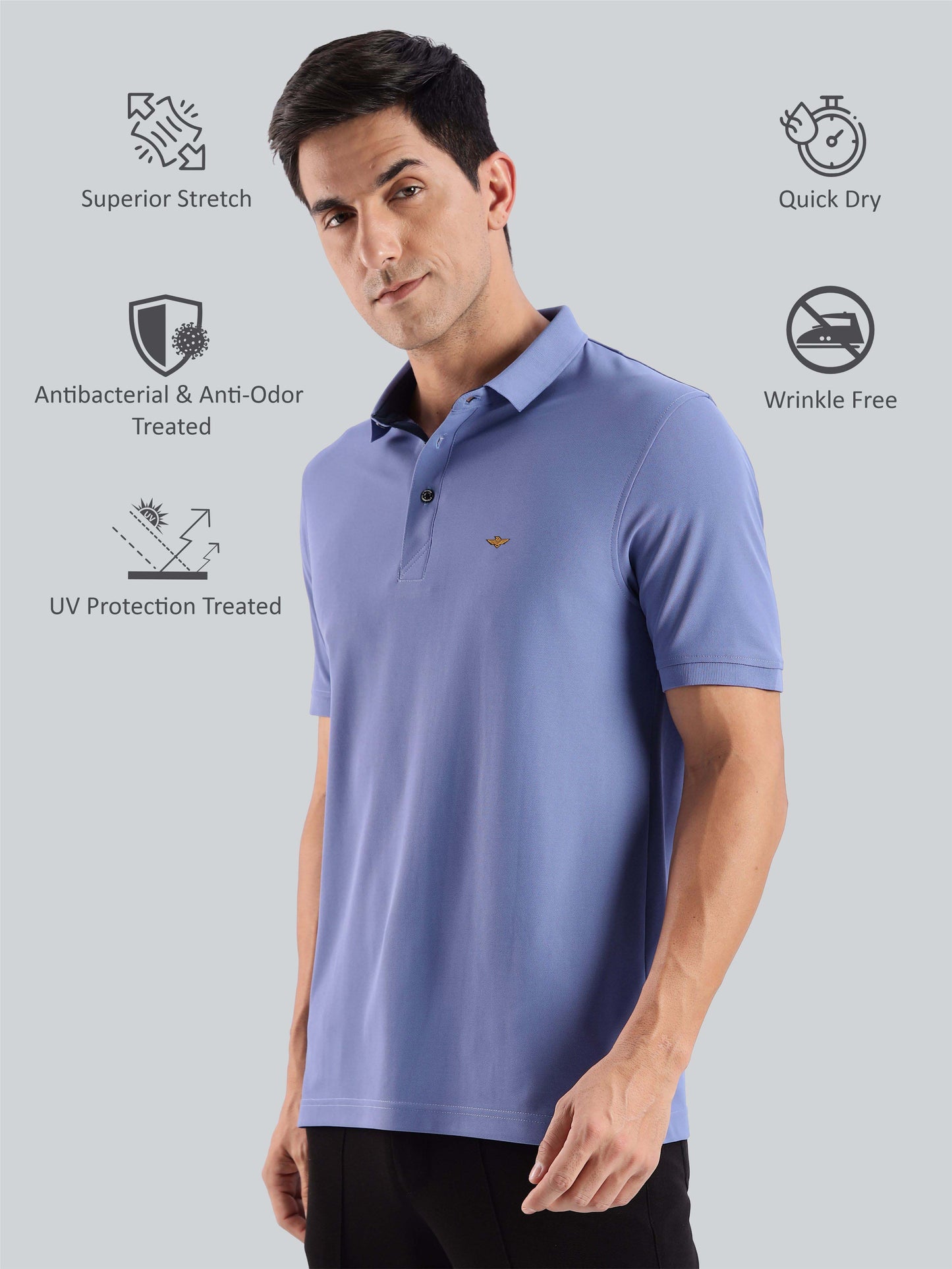 Men's Purple Blue Premium Polo T-Shirt | Wrinkle-Free | Quick Dry | Stretchable |  Odour-Free | UV Protected