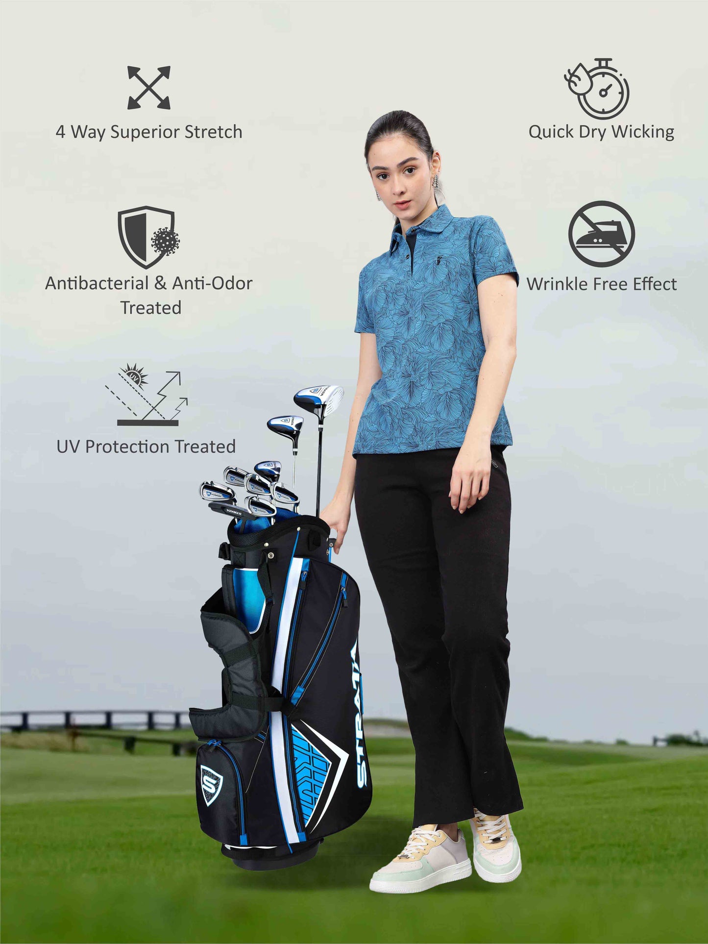 Dell Blue Women's Printed Polo T Shirt 