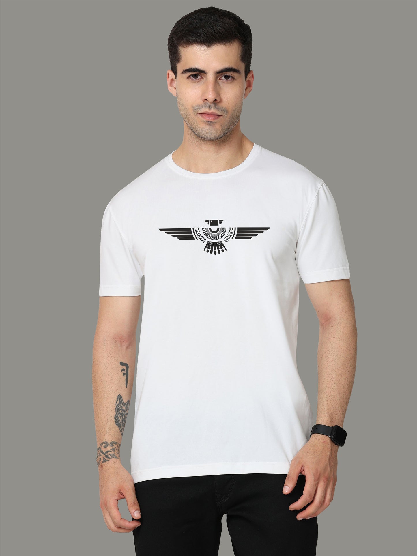 White Men's Crew Neck T-Shirts Tribal