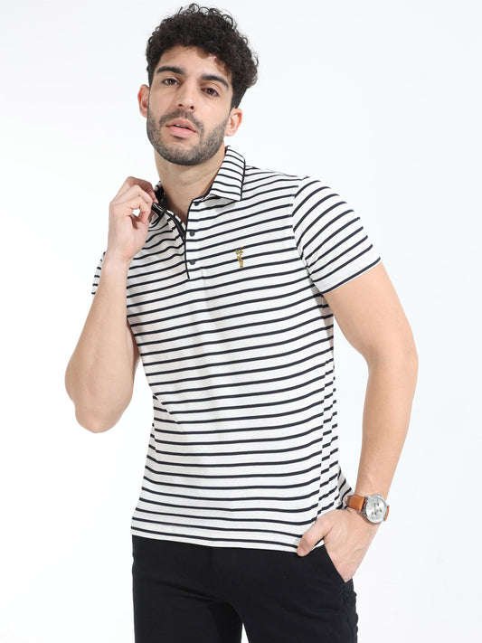 Black Mens Rolex Stripes Polo T-Shirt