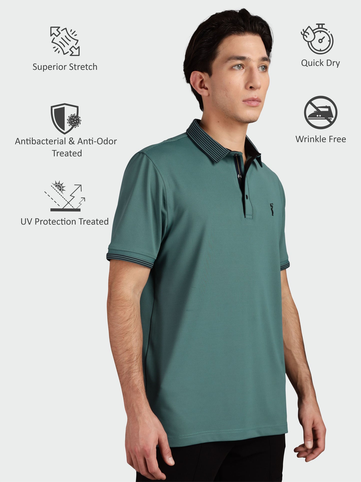 Men Premium Ultra Stripes Polo T-Shirt - Aqua Green | Feather Touch Feel | Light Weight | Stretchable | Sustainable
