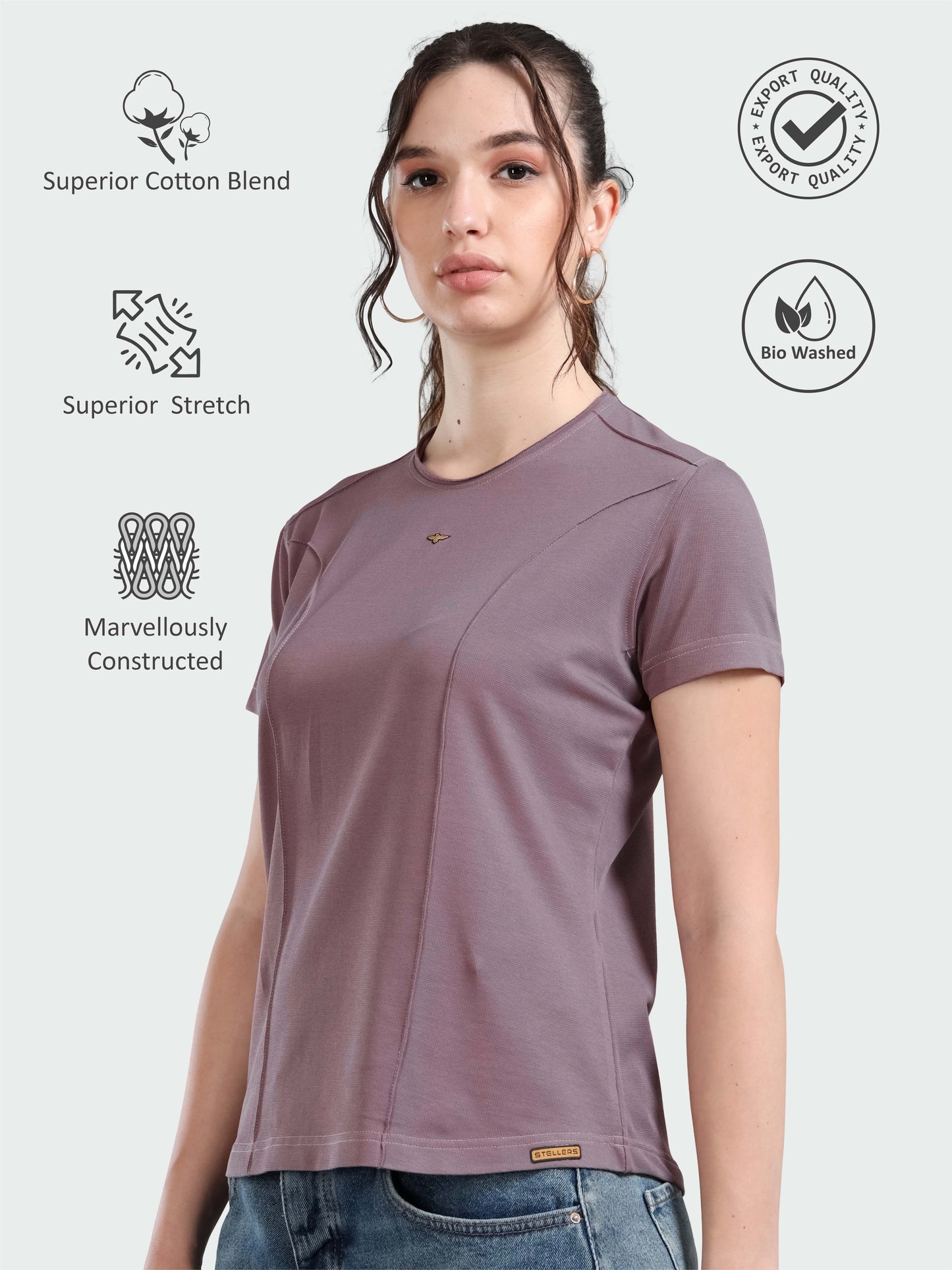 Women's Premium Cotton Crew Neck T-shirts - Mauve
