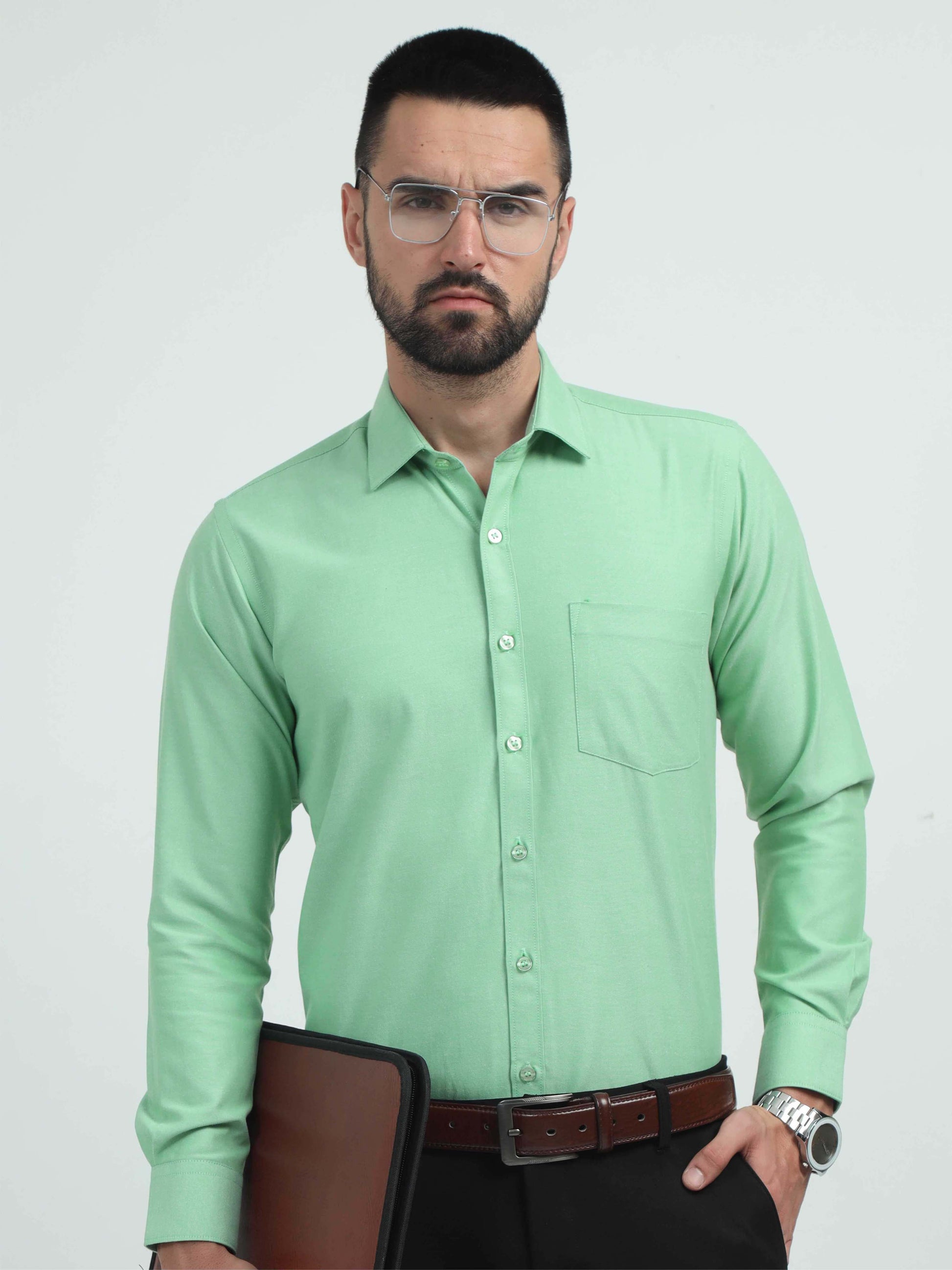 Pista Green Oxford Formal Shirts for Men